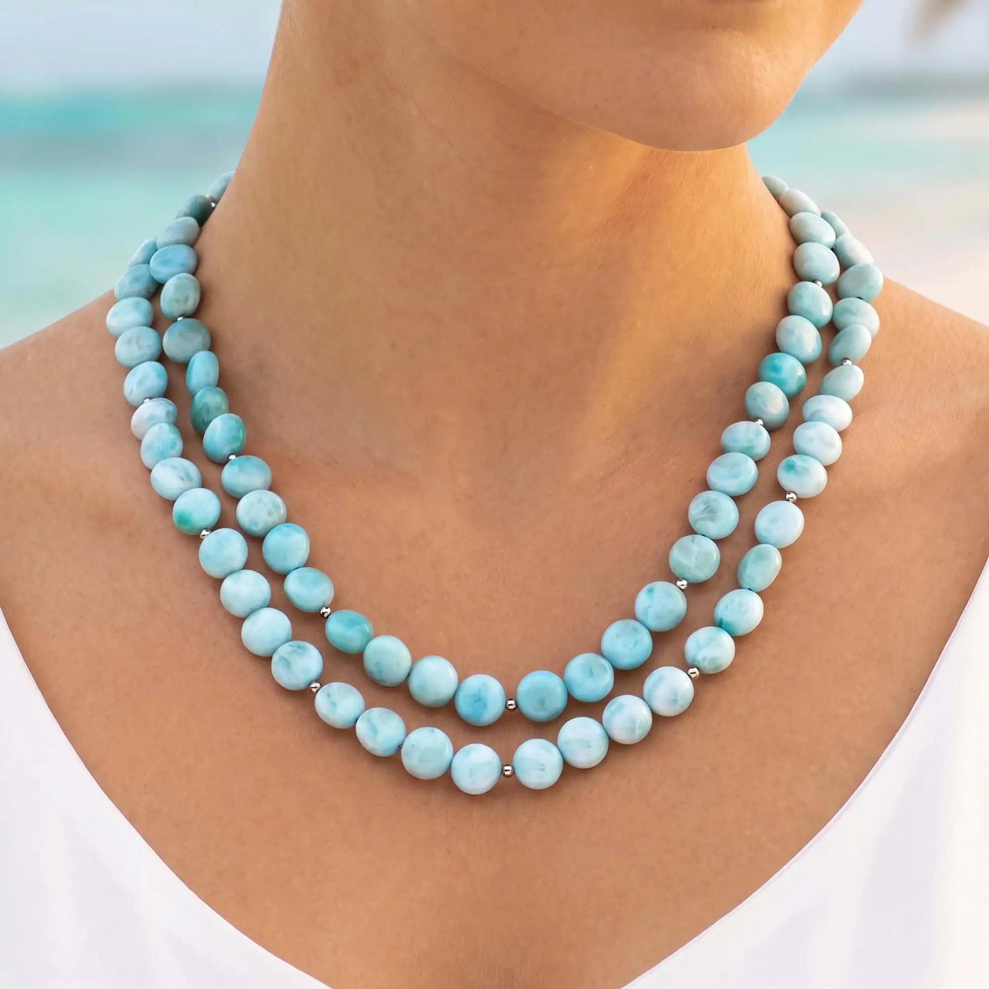 Larimar Multistrand Bead Necklace 