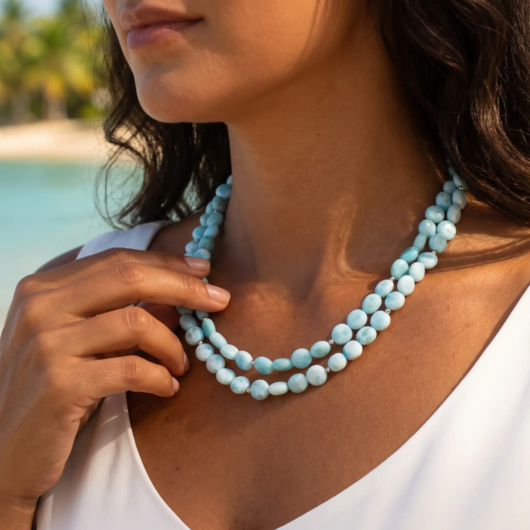 Larimar Multistrand Bead Necklace 