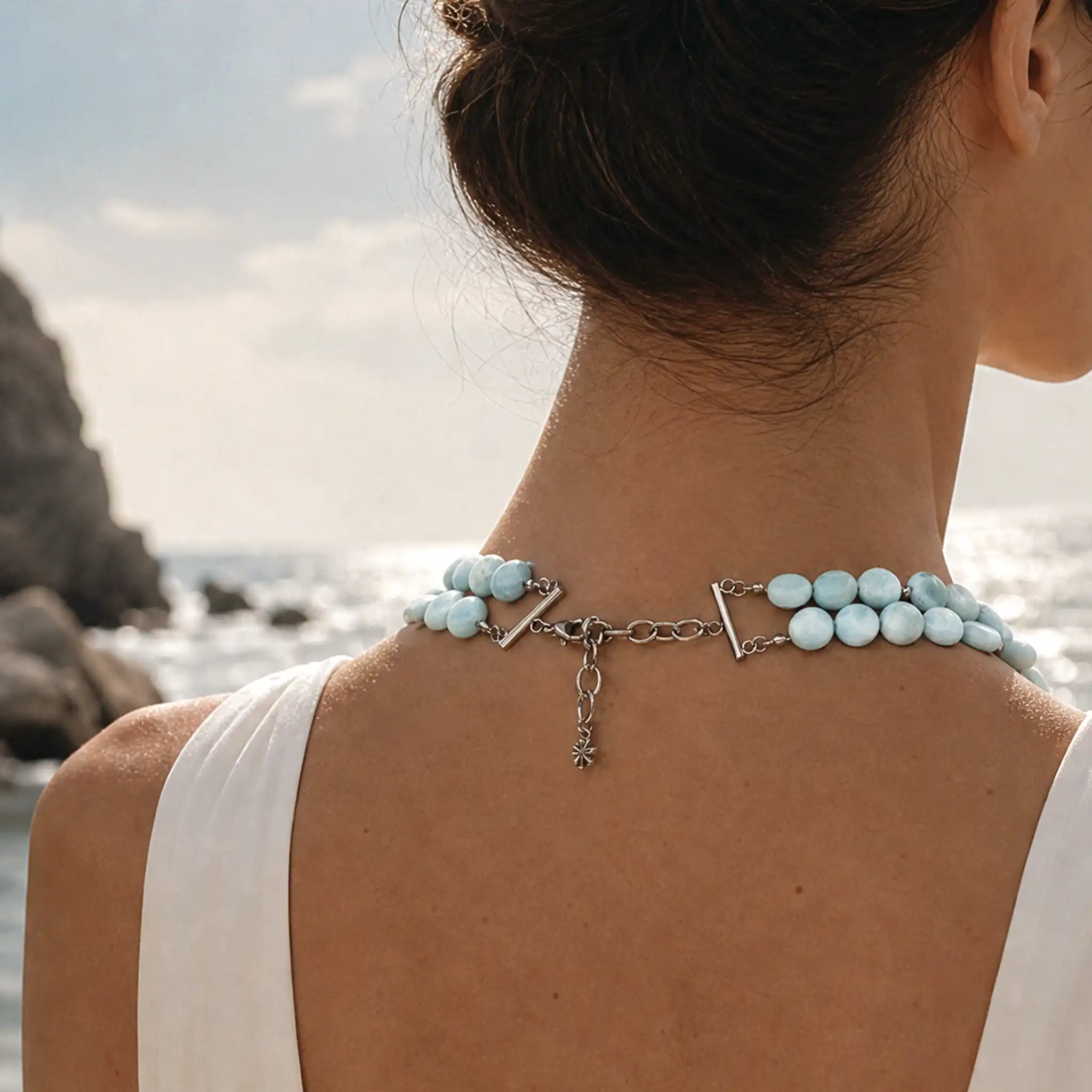 Larimar Multistrand Bead Necklace 