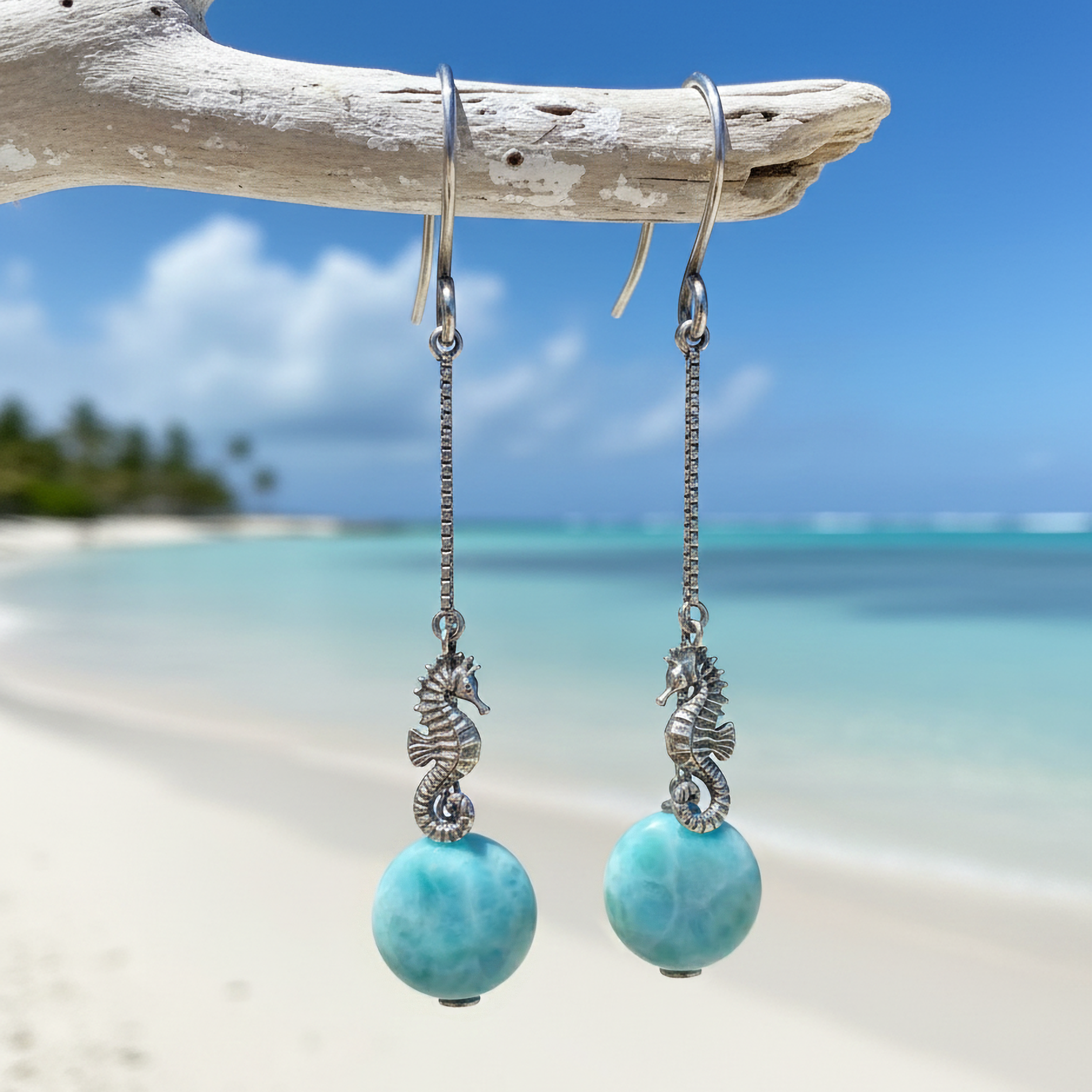 Seahorse Dangle Earrings in sterling silver by Marahlago