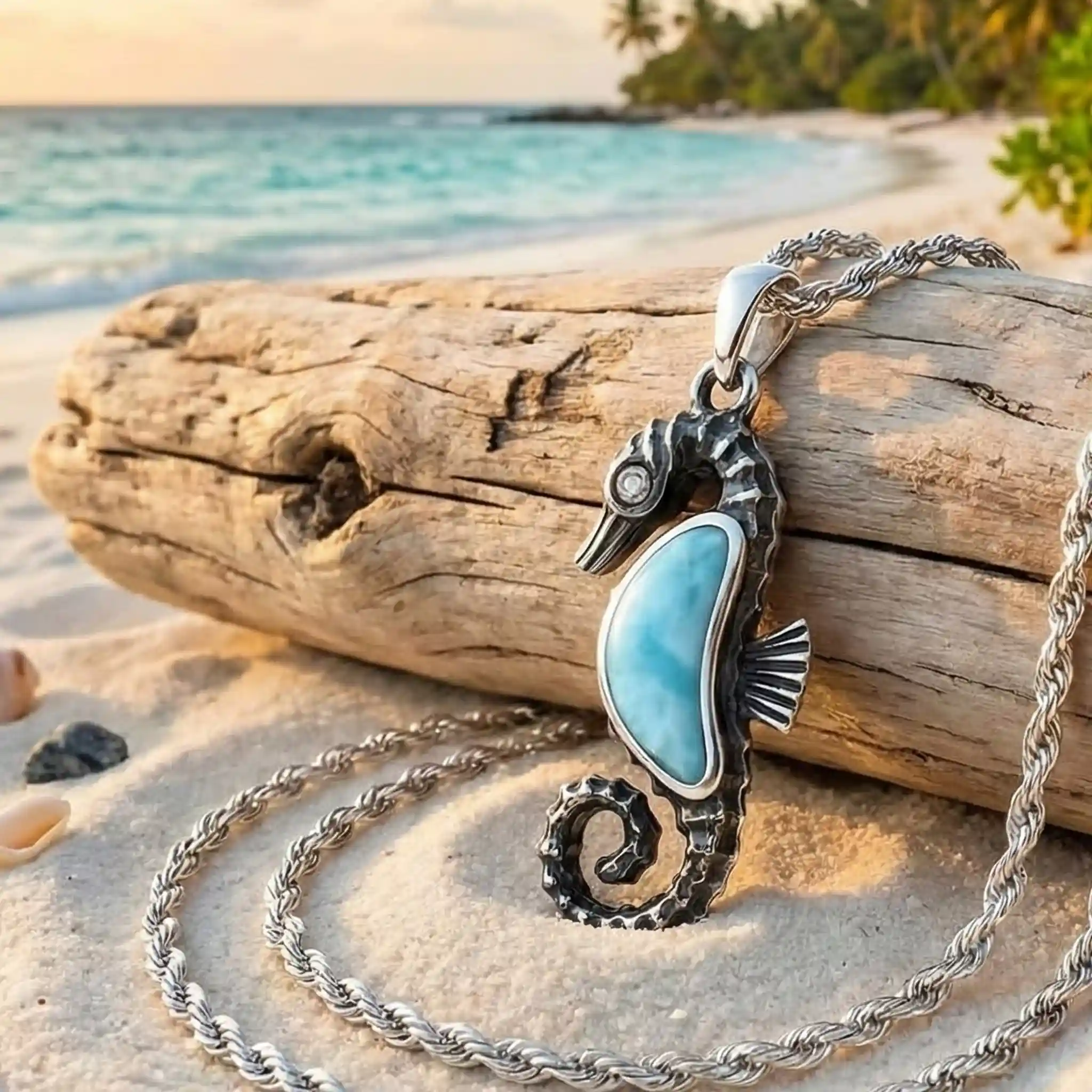 Seahorse Necklace in sterling silver by Marahlago larimar