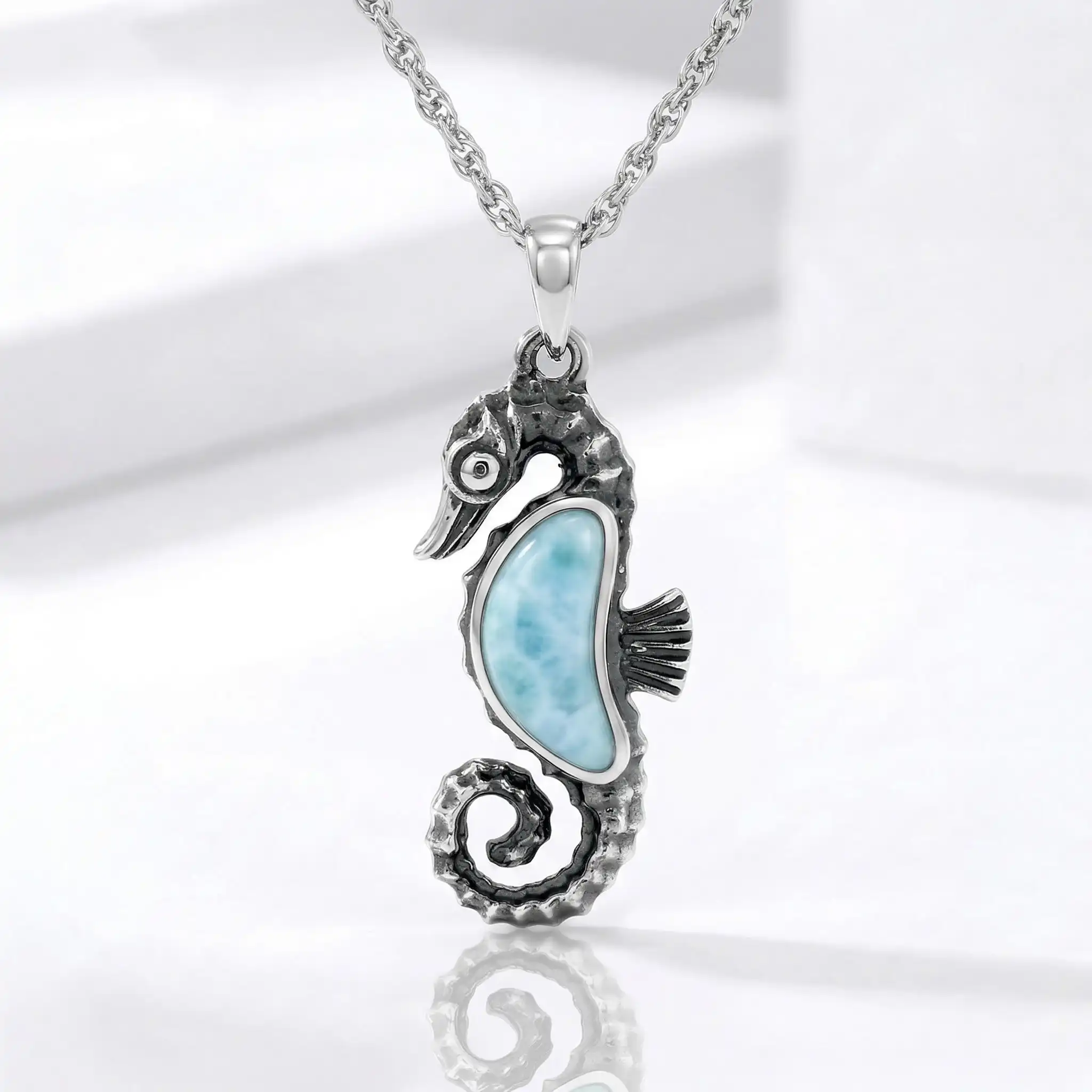 Seahorse Necklace in sterling silver by Marahlago larimar
