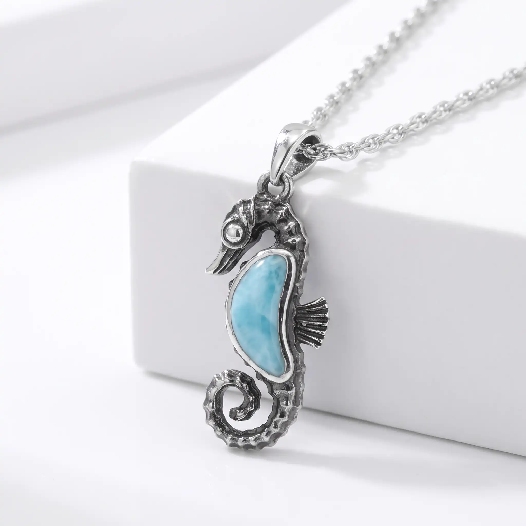 Seahorse Necklace in sterling silver by Marahlago larimar
