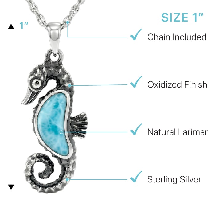 Seahorse Necklace in sterling silver by Marahlago larimar