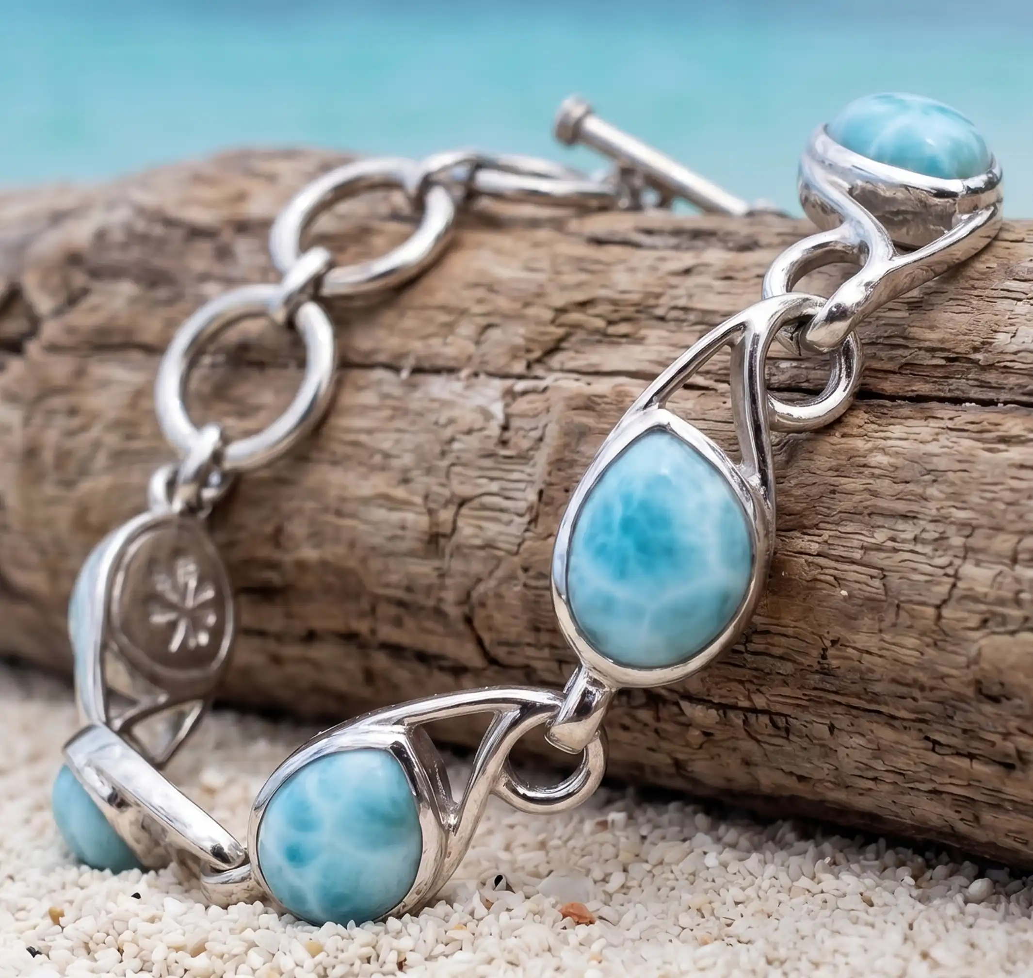 Larimar Sterling Silver Adjustable Link Bracelet by Marahlago 