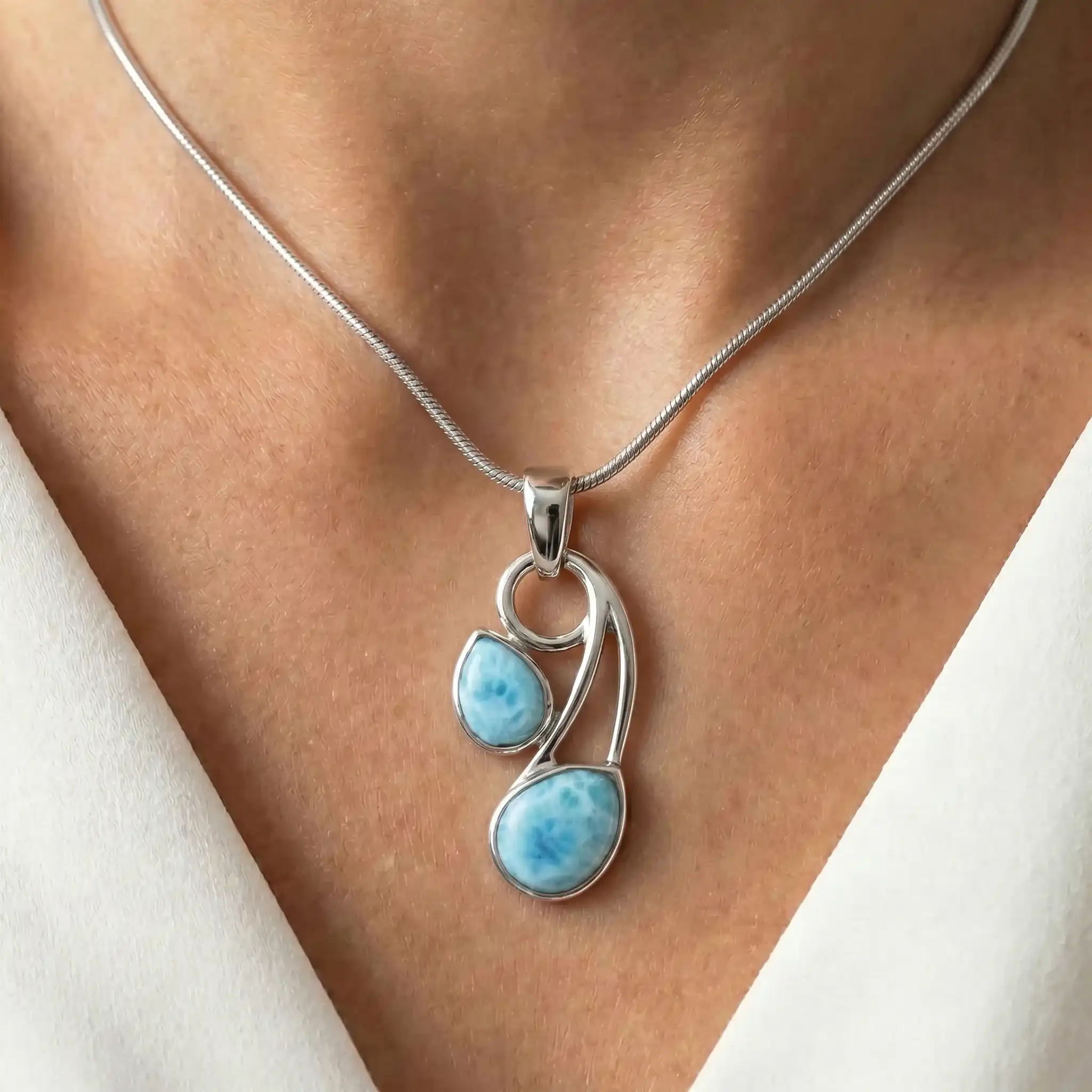 Larimar Sterling Silver Seduction Pendant Necklace Marahlago Jewelry pear Gemstone 