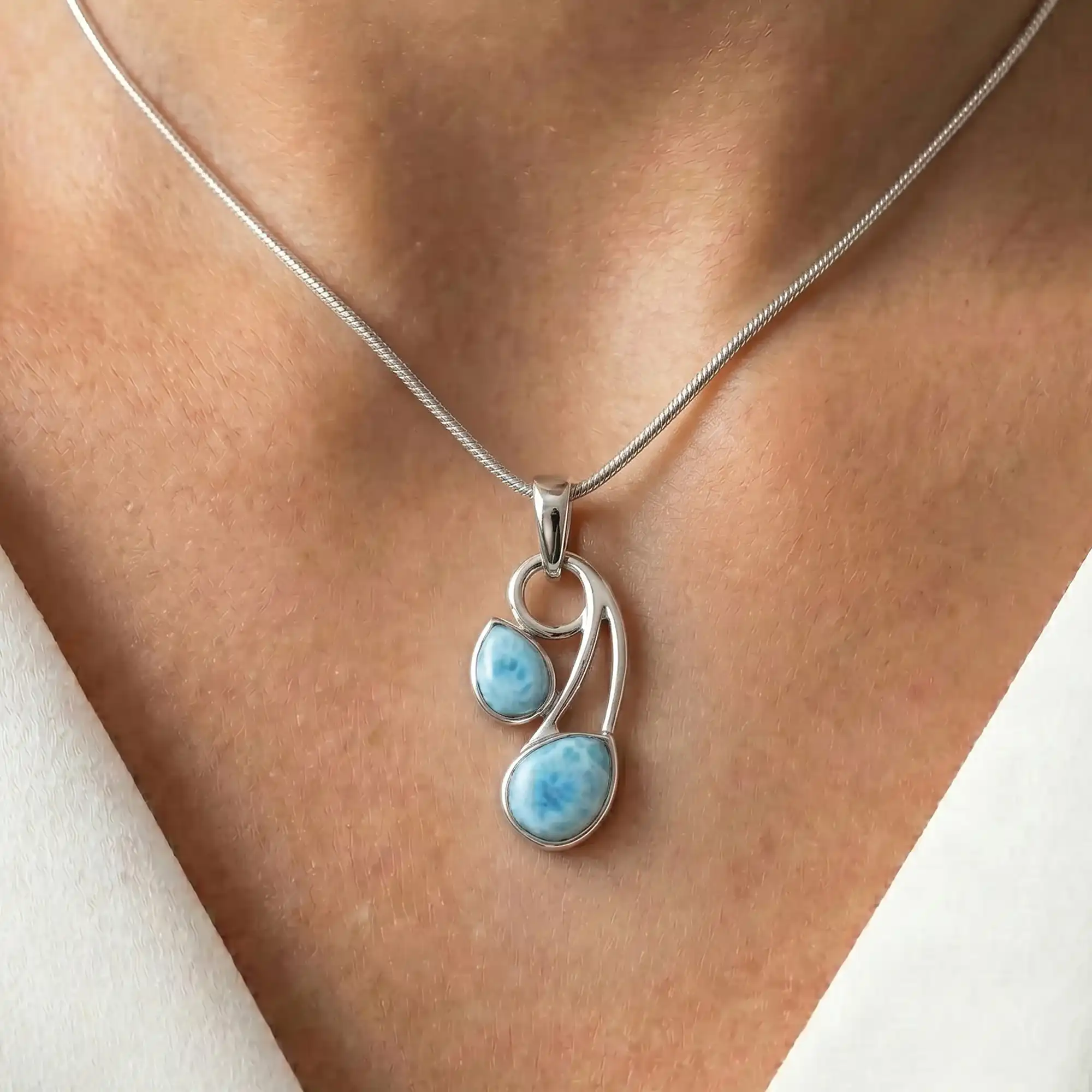 Larimar Sterling Silver Seduction Pendant Necklace Marahlago Jewelry pear Gemstone 