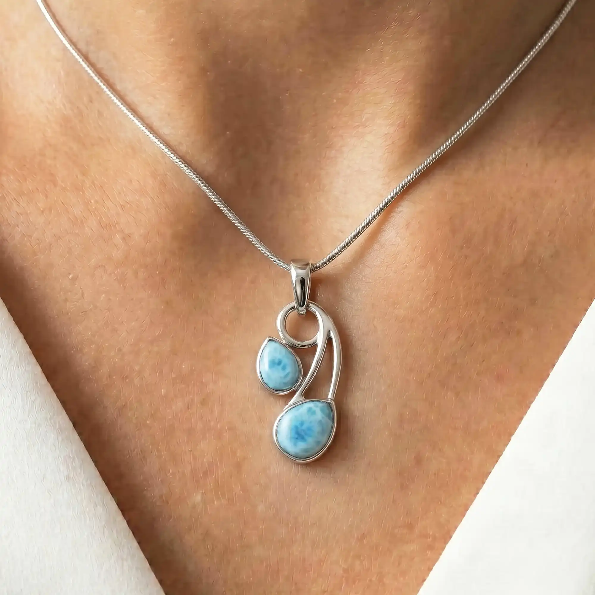 Larimar Sterling Silver Seduction Pendant Necklace Marahlago Jewelry pear Gemstone 