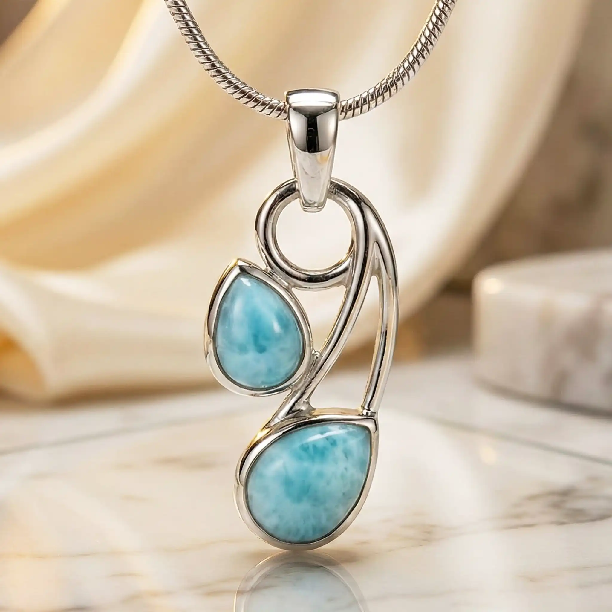Larimar Sterling Silver Seduction Pendant Necklace Marahlago Jewelry pear Gemstone 