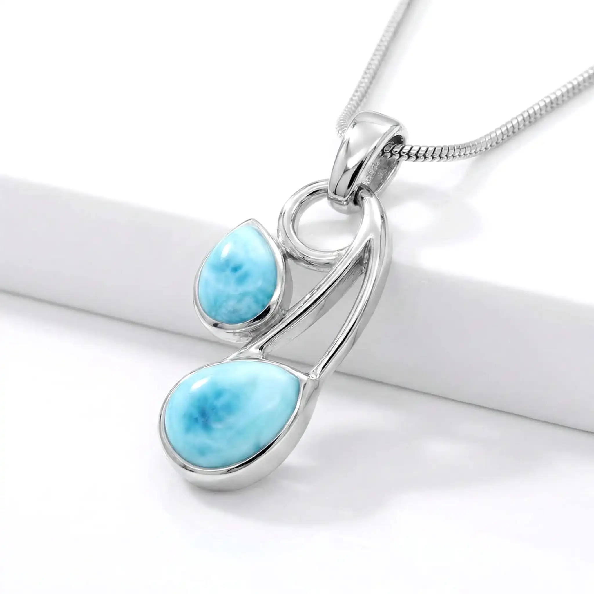 Larimar Sterling Silver Seduction Pendant Necklace Marahlago Jewelry pear Gemstone 