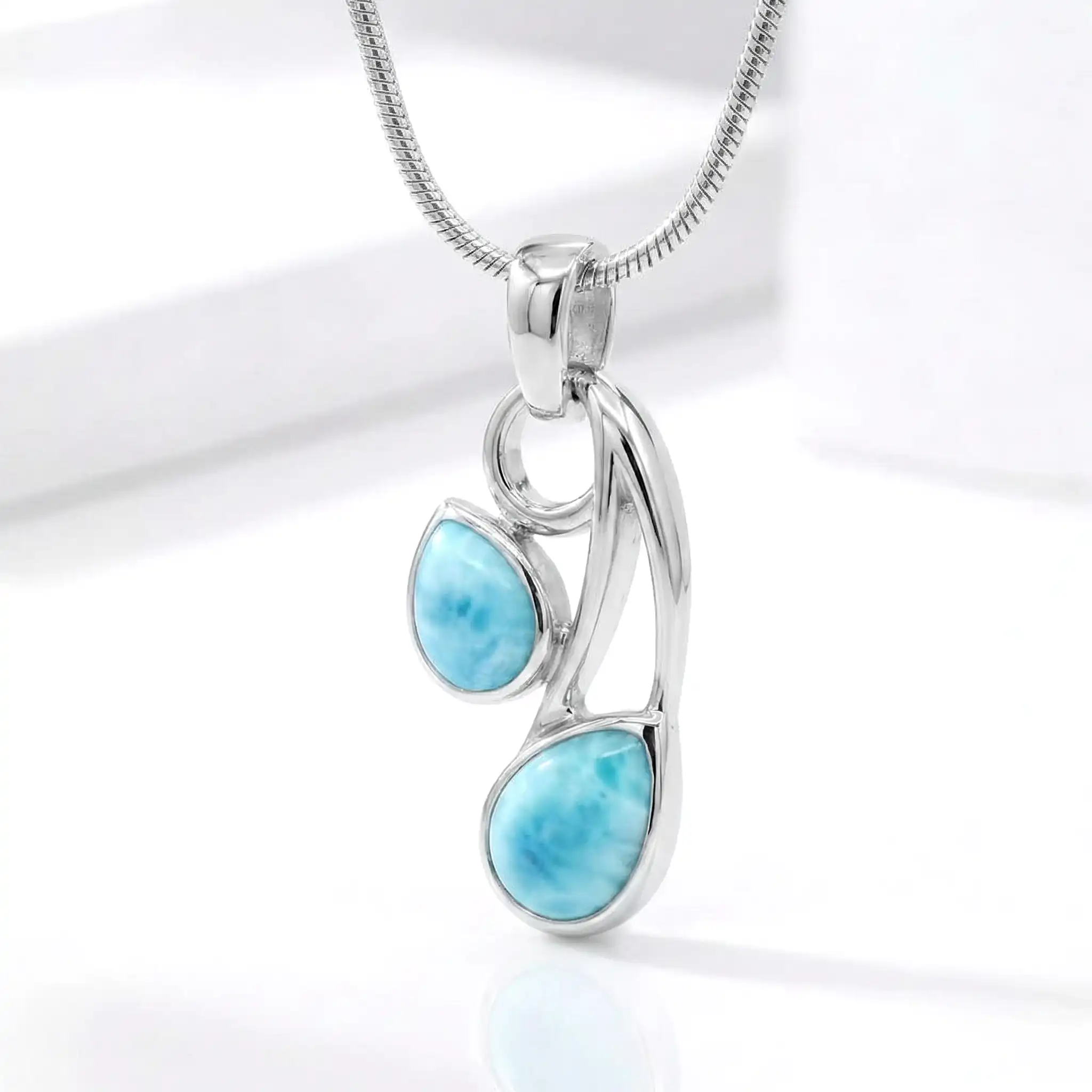 Larimar Sterling Silver Seduction Pendant Necklace Marahlago Jewelry pear Gemstone 