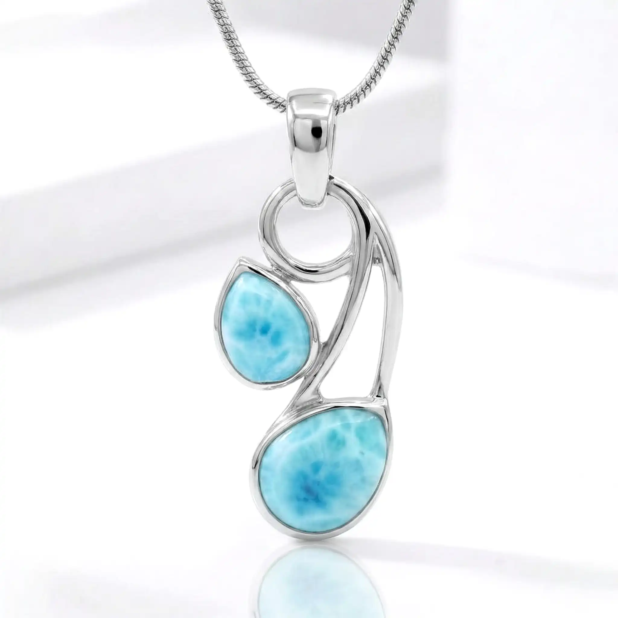 Larimar Sterling Silver Seduction Pendant Necklace Marahlago Jewelry pear Gemstone 