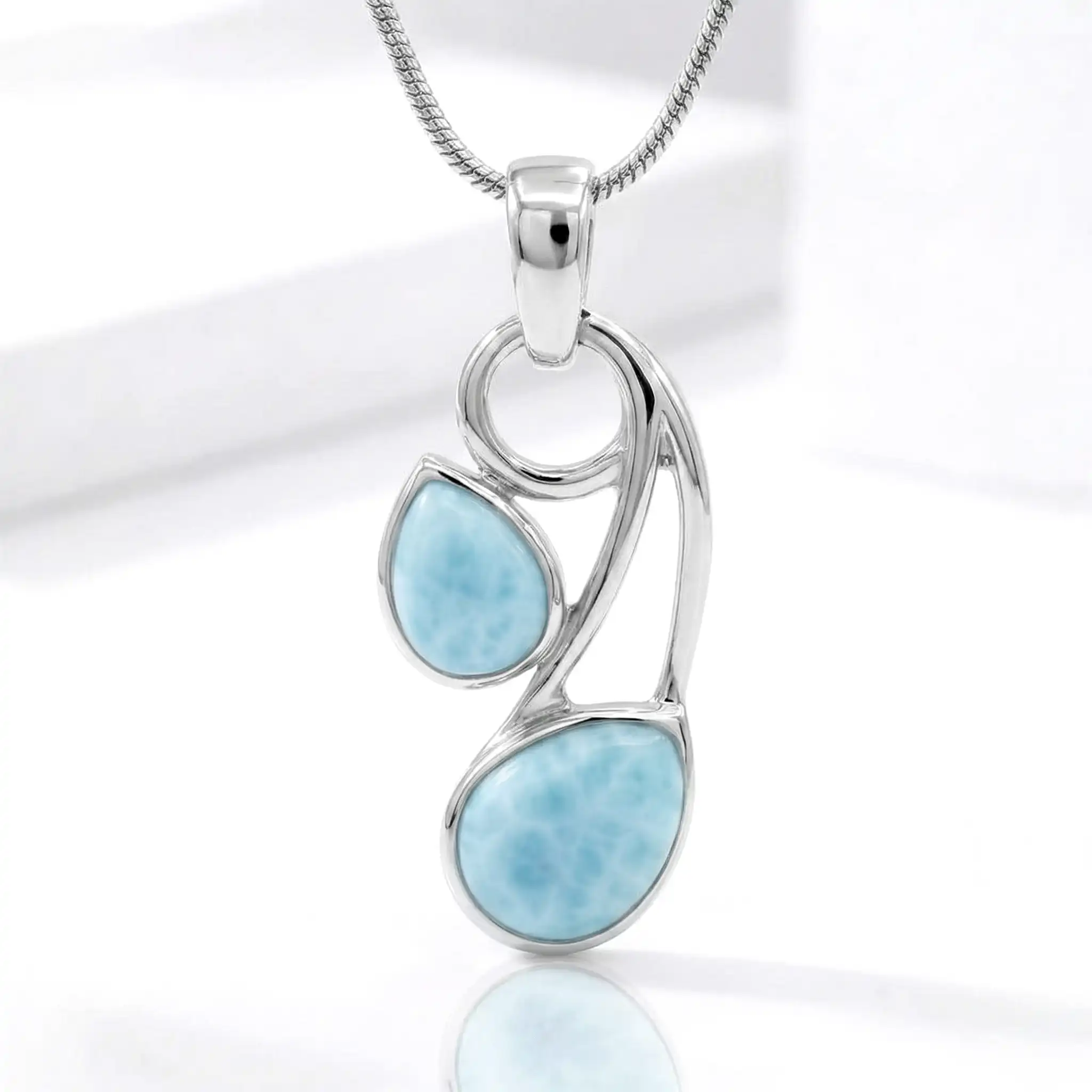 Larimar Sterling Silver Seduction Pendant Necklace Marahlago Jewelry pear Gemstone 