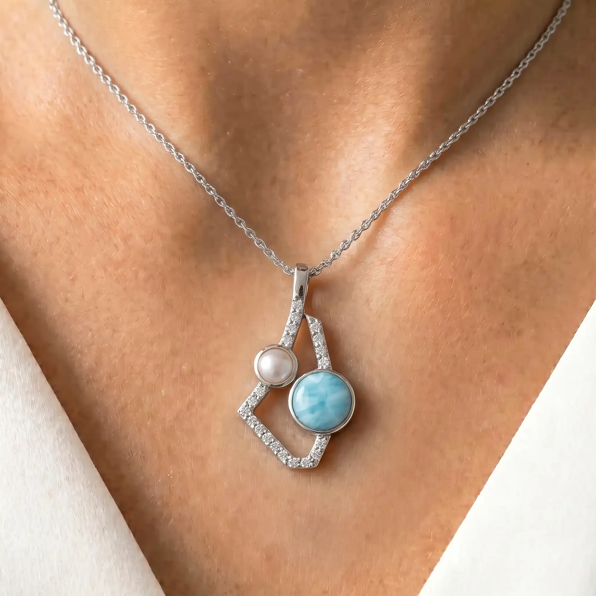 Add some Elegance to any outfit with the Serenade Larimar Pendant in silver with larimar by marahlago