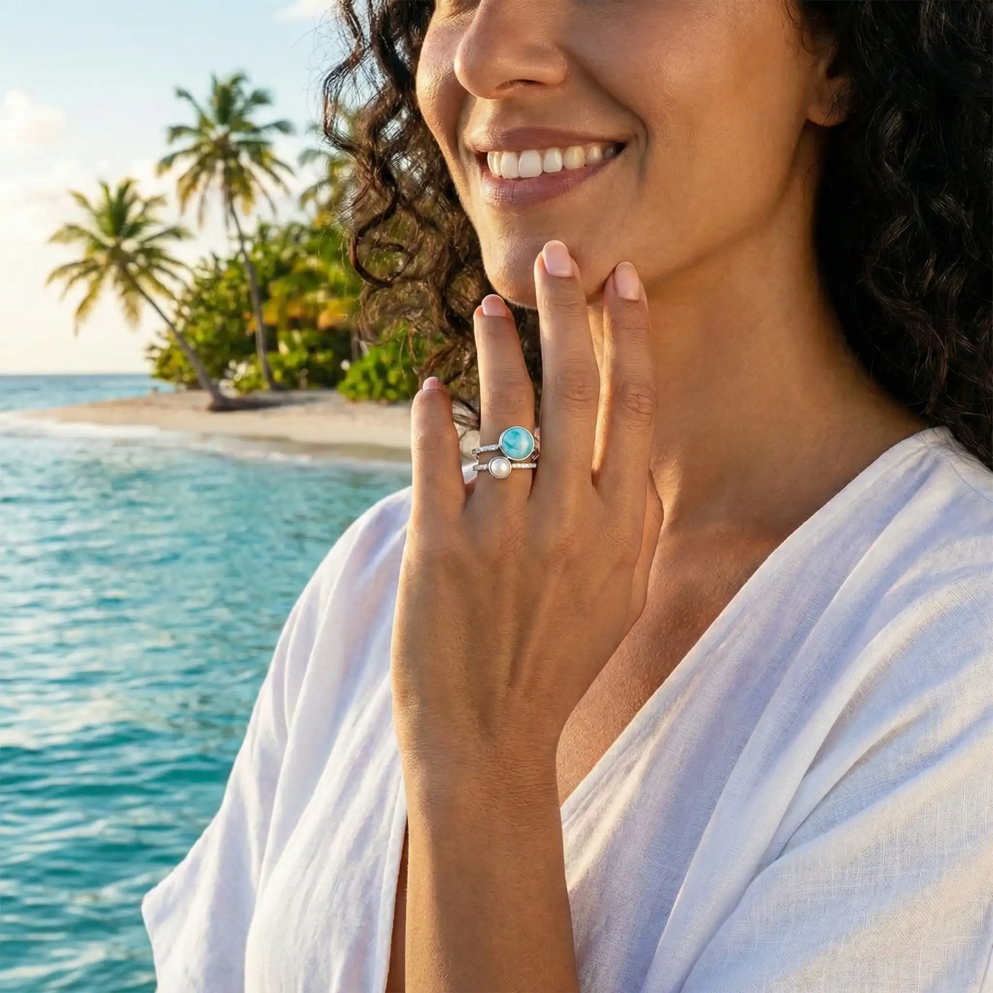 Serenade Ring with white sapphires and larimar by Marahlago