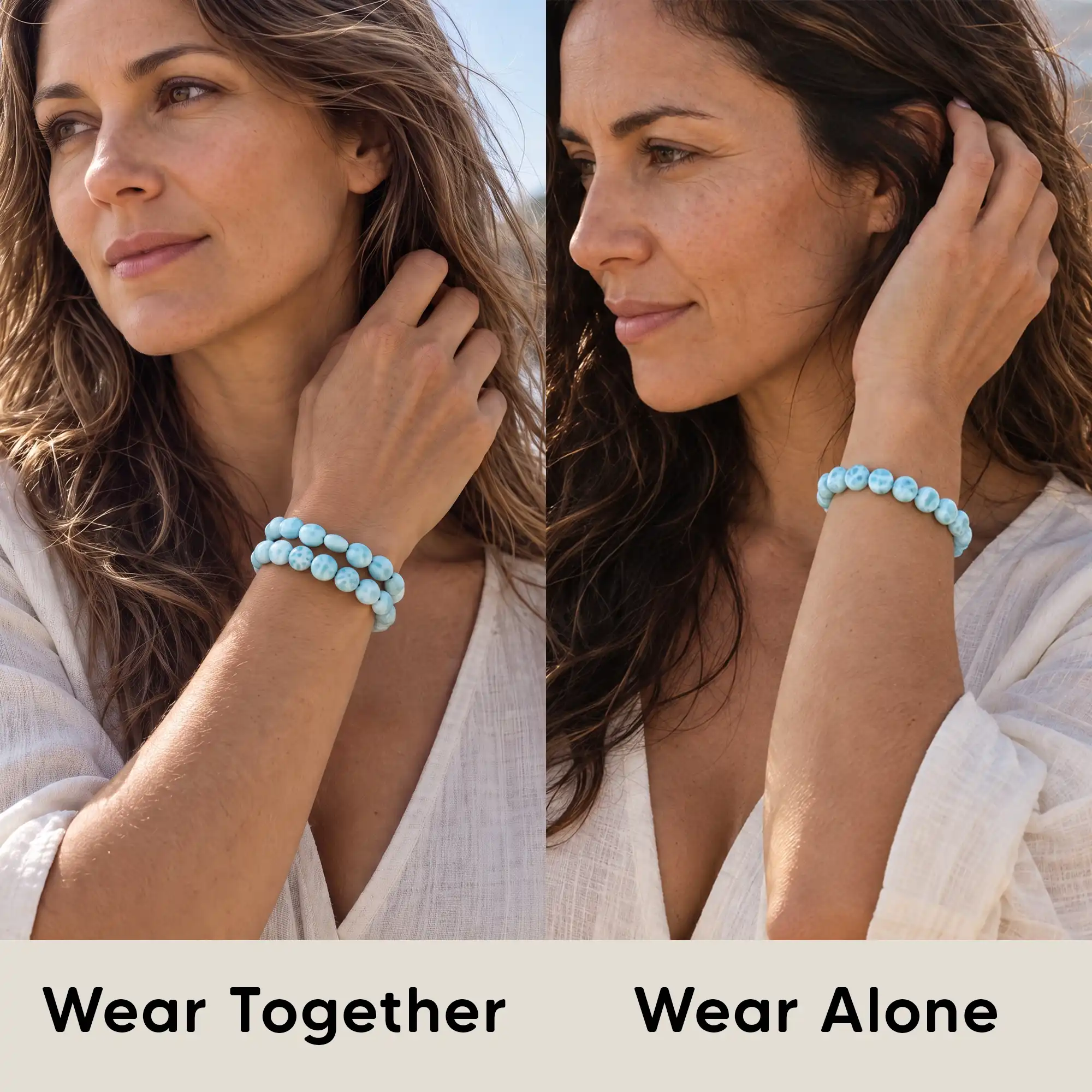 Authentic Larimar sliding Adjustable Bracelet Marahlago fine Jewelry Round Natural Gemstone Beads Macrame braided