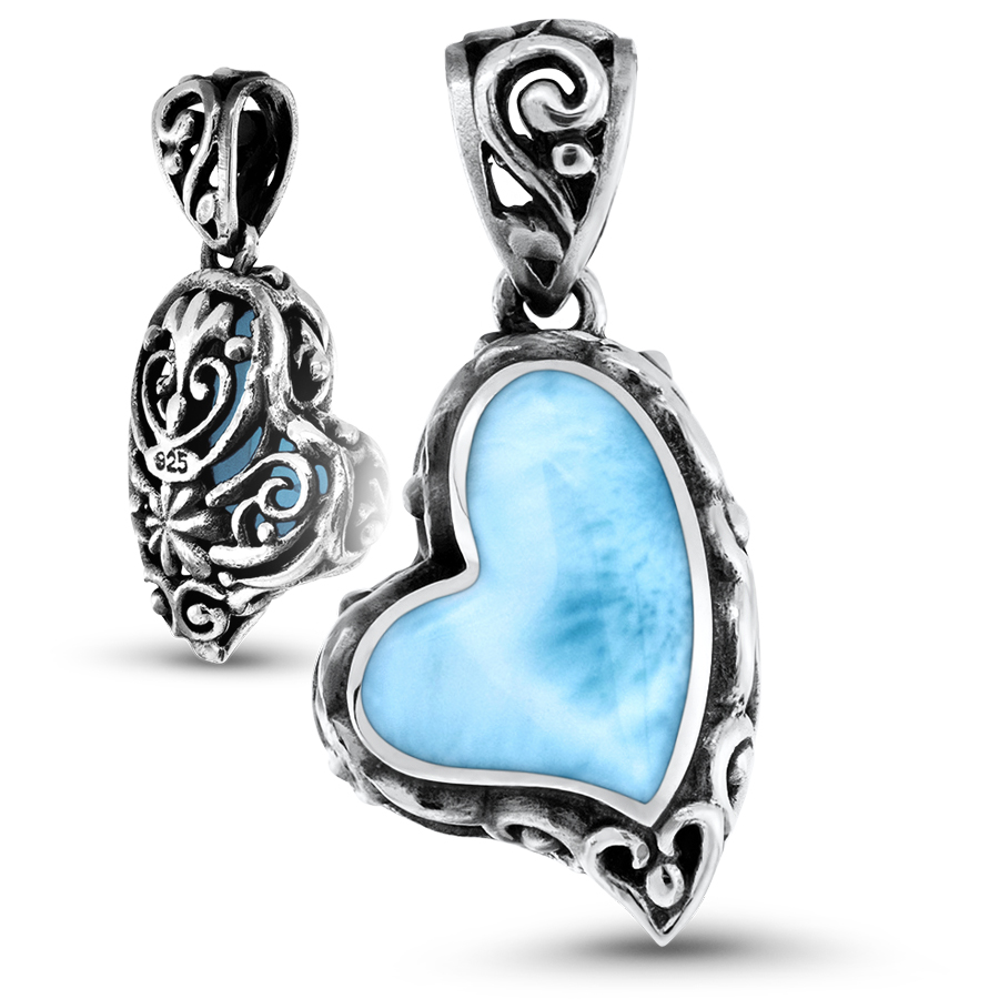 Silver Heart Necklace with larimar 