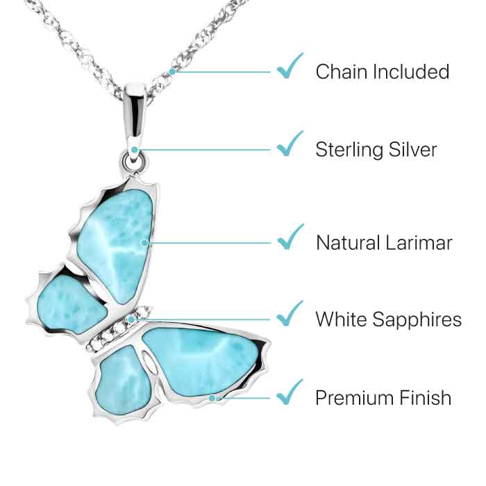 Silver Butterfly Necklace with larimar stones