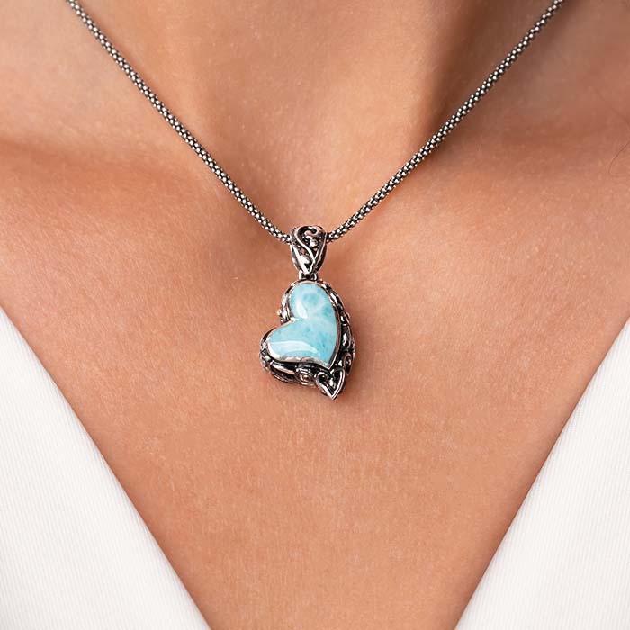 Silver Heart Necklace with larimar 