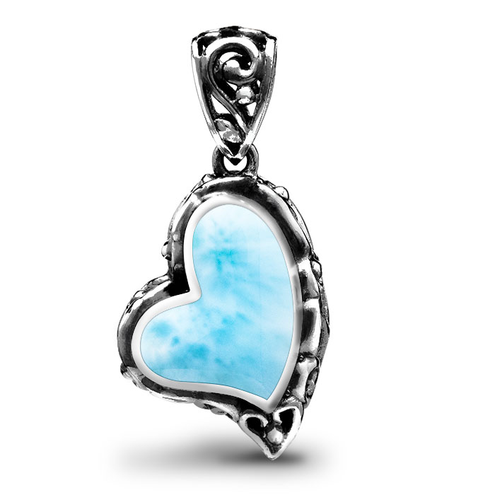 Silver Heart Necklace with larimar 