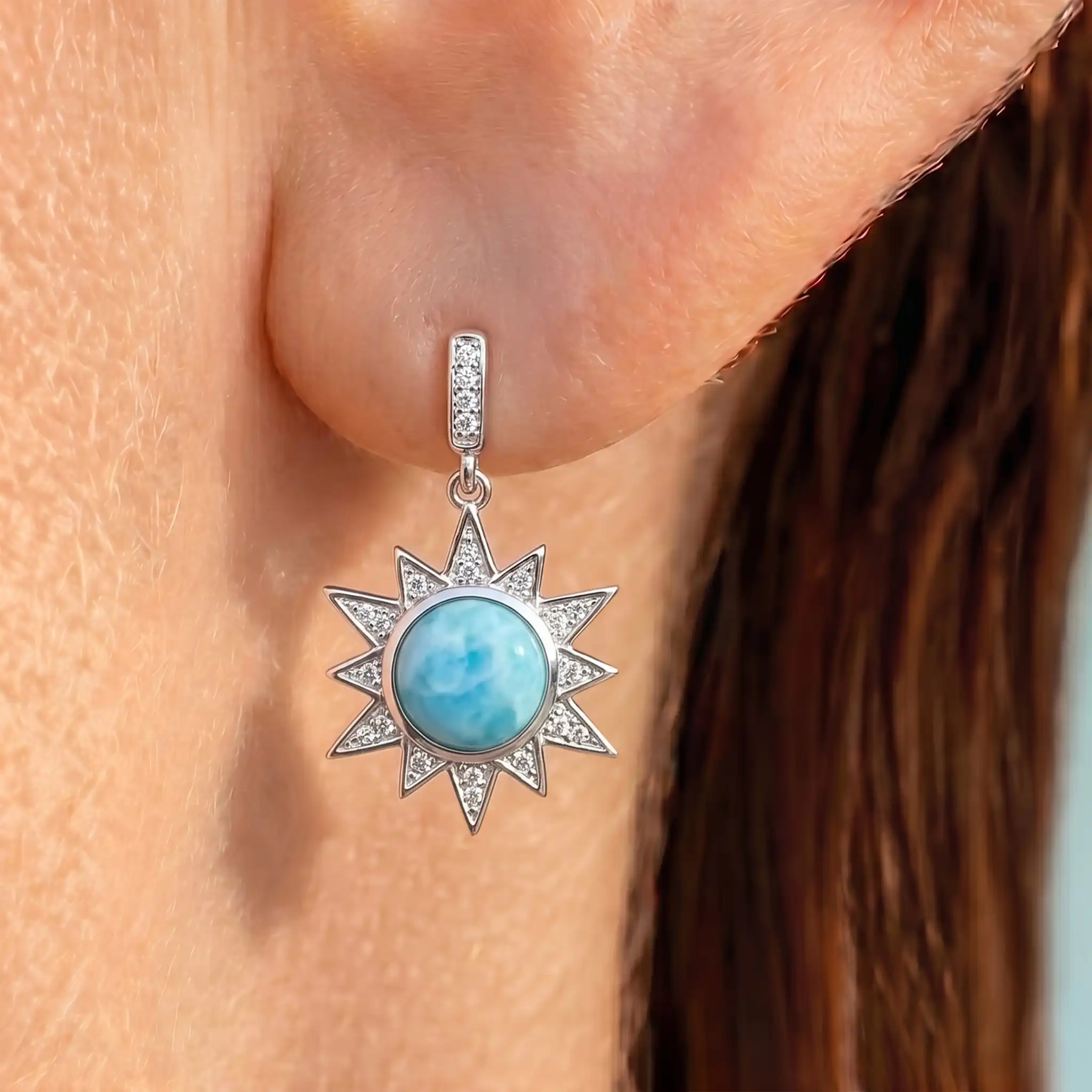 Sun Earrings with larimar