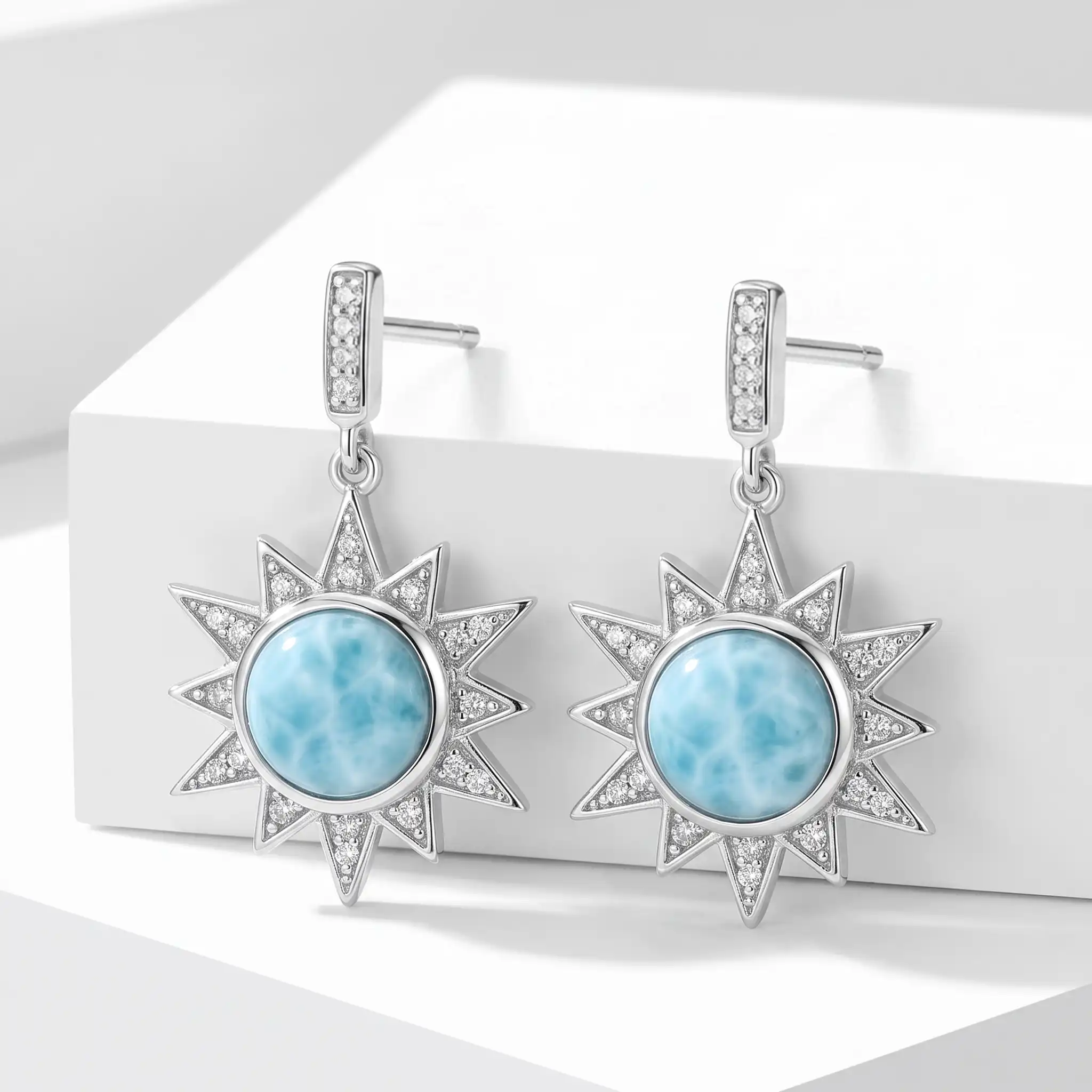 Sun Earrings with larimar
