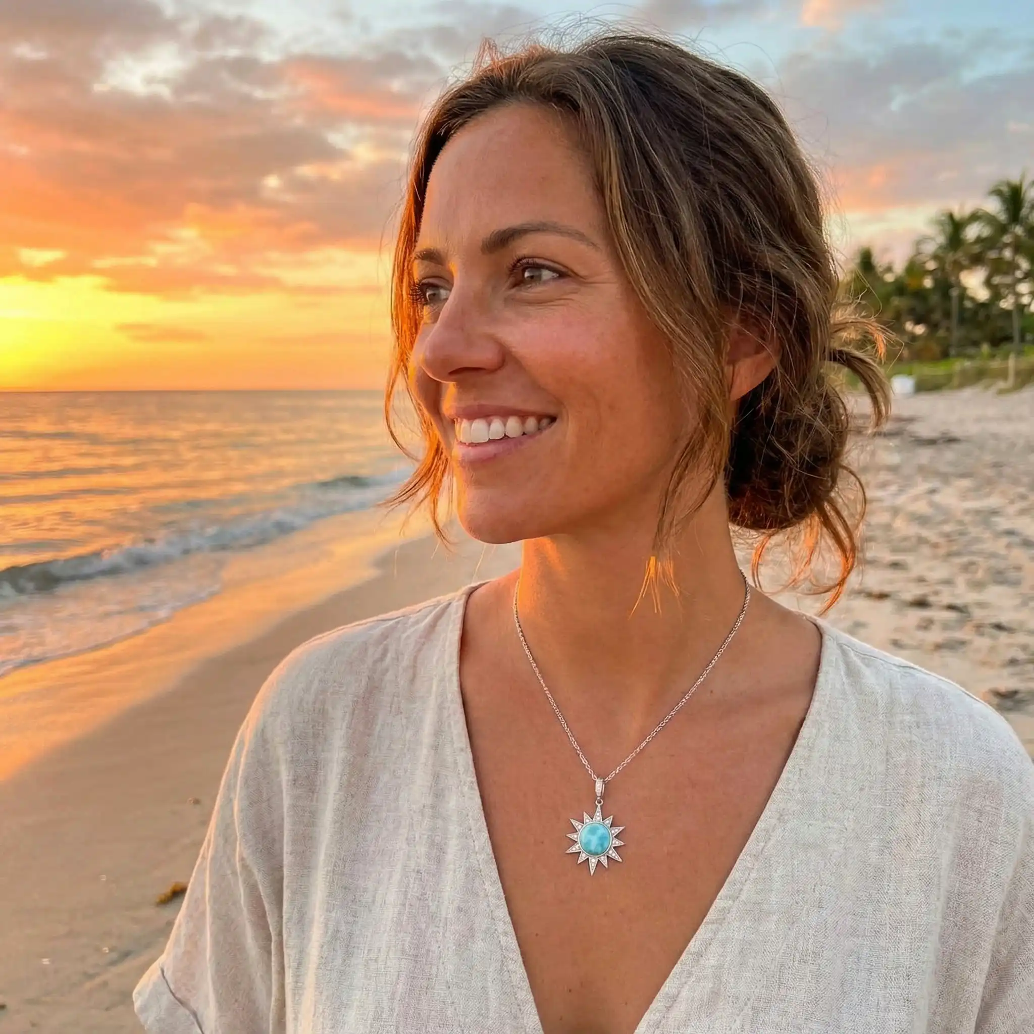 Sun Necklace with larimar and silver