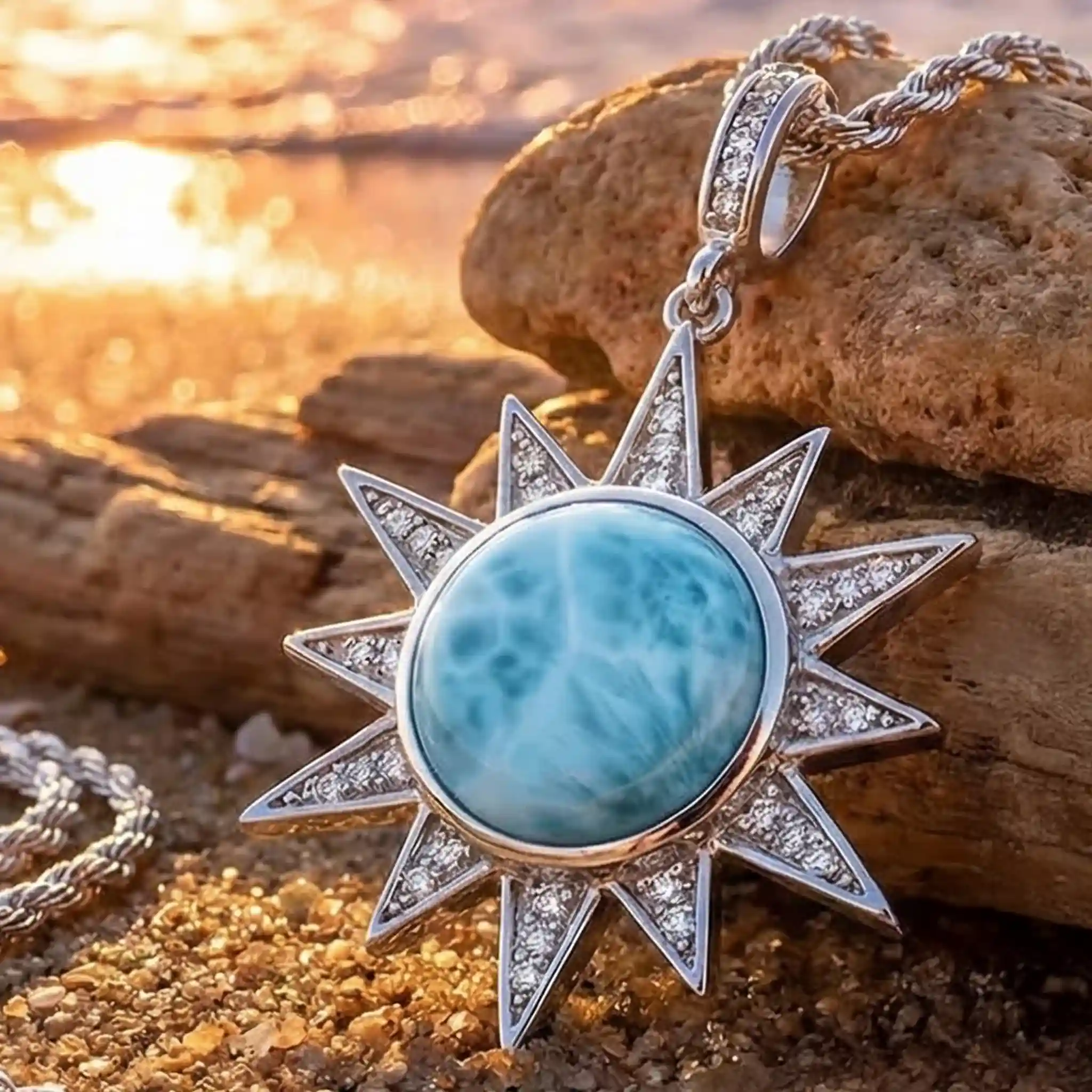 Sun Necklace with larimar