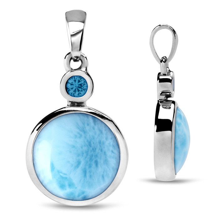 Larimar Sterling Silver Splash Pendant Necklace Marahlago Jewelry Blue Spinel 