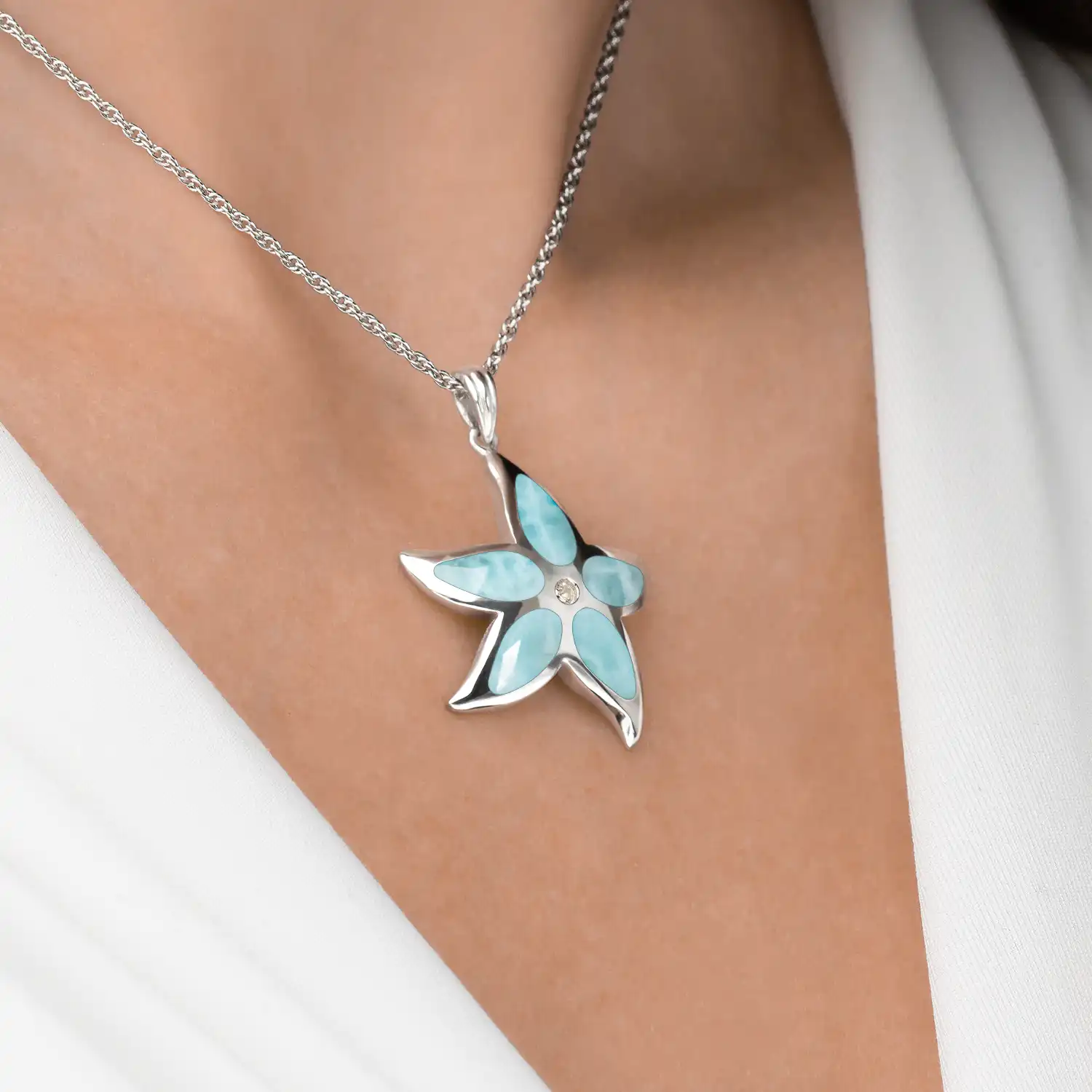 Starfish Necklace in sterling silver with blue stone