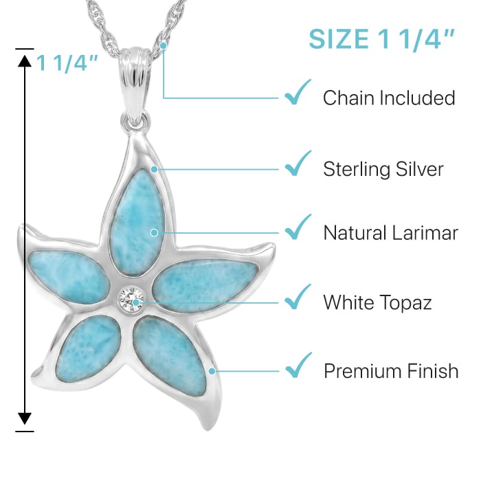 Starfish Necklace in sterling silver with blue stone