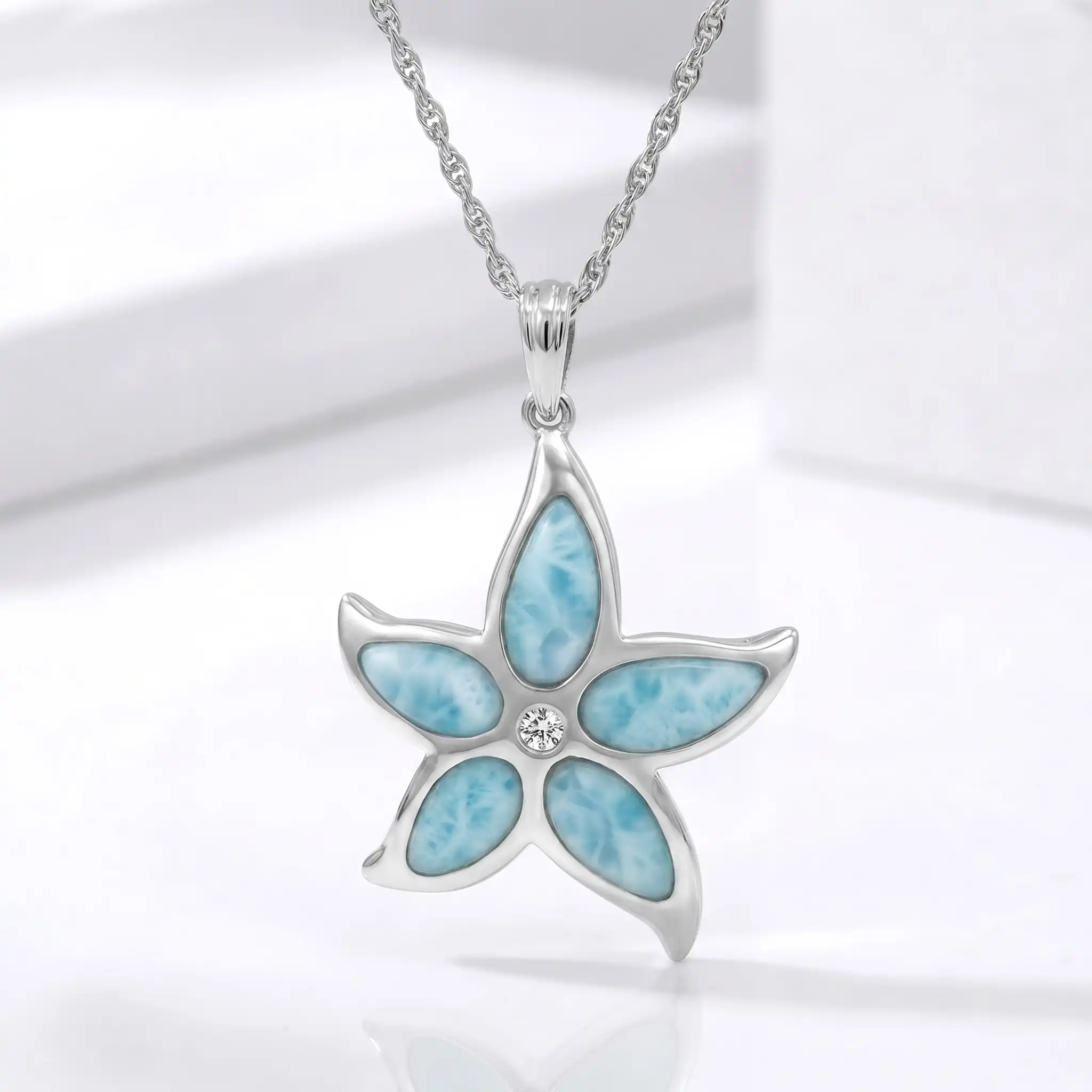 Starfish Necklace in sterling silver with blue stone