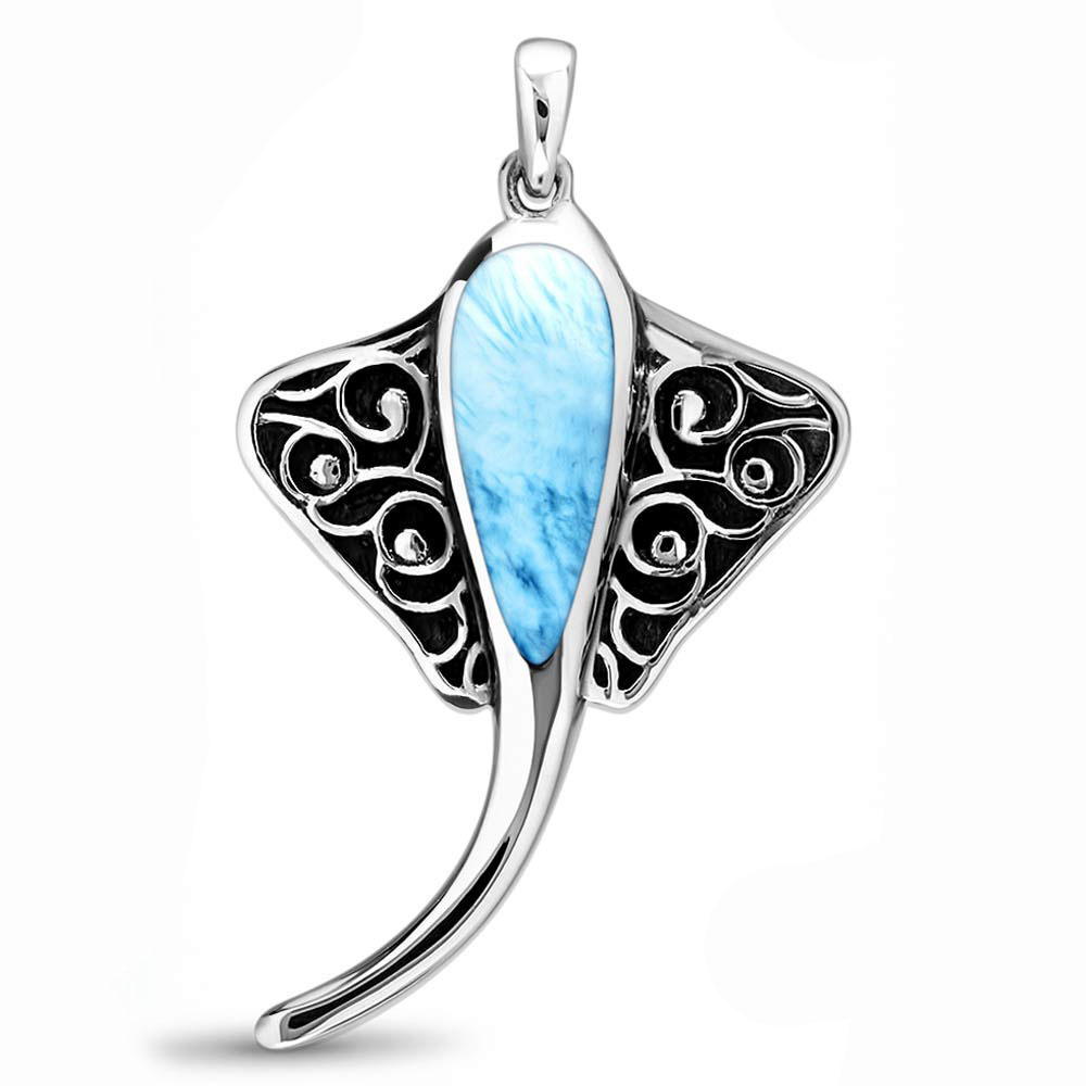 Stingray Necklace in silver and larimar