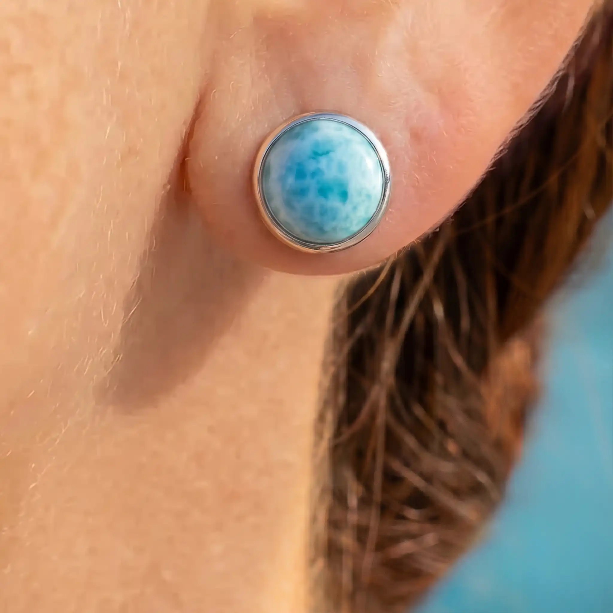 Larimar Stud Sterling Silver Earrings