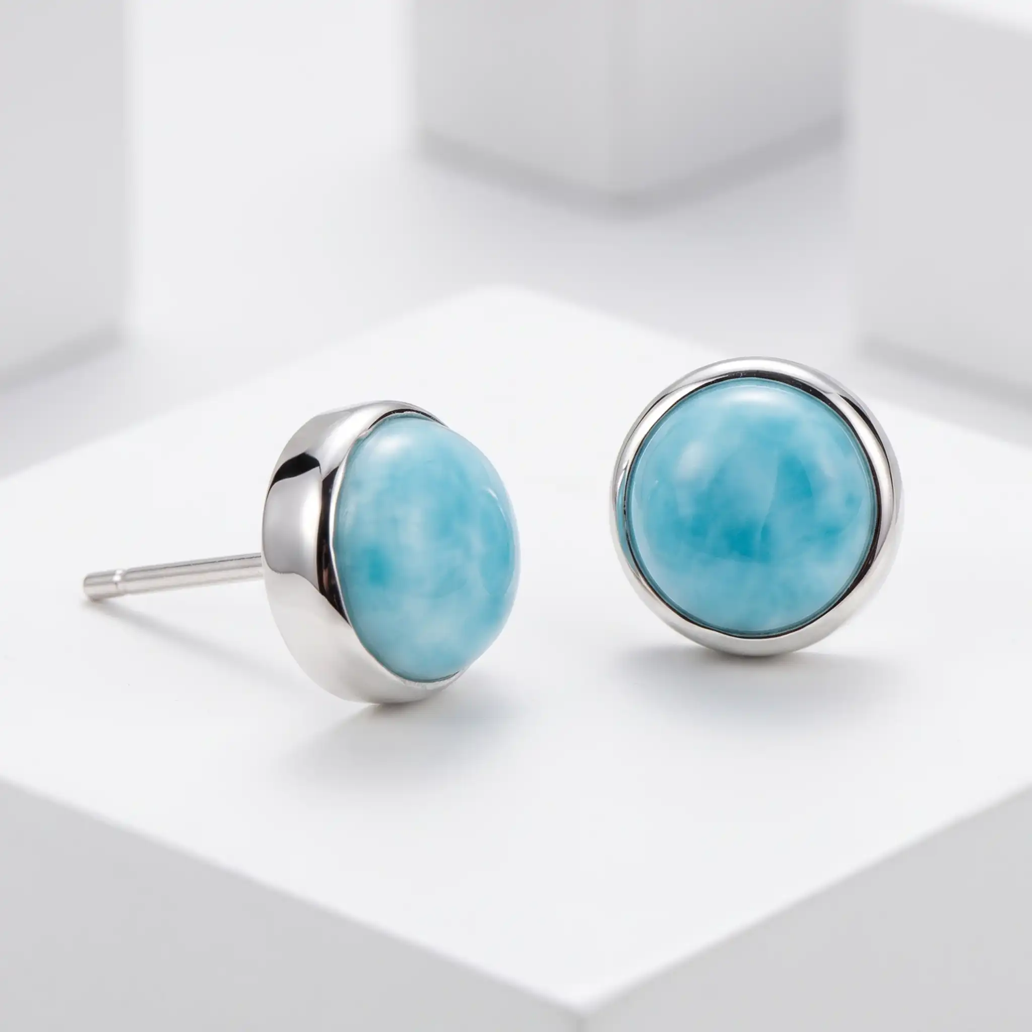 Larimar Stud Sterling Silver Earrings