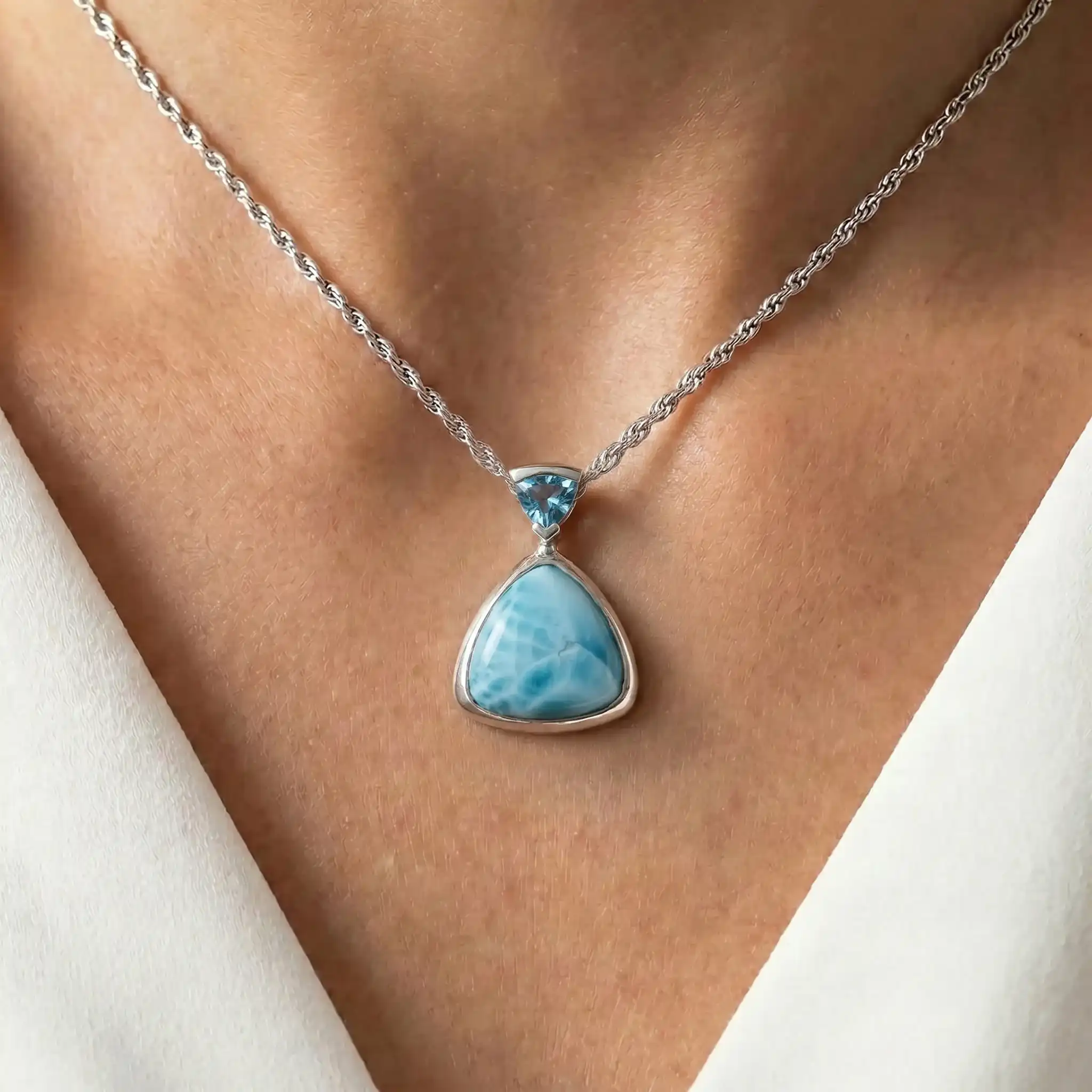 Triangle Blue Spinel Necklace with Larimar