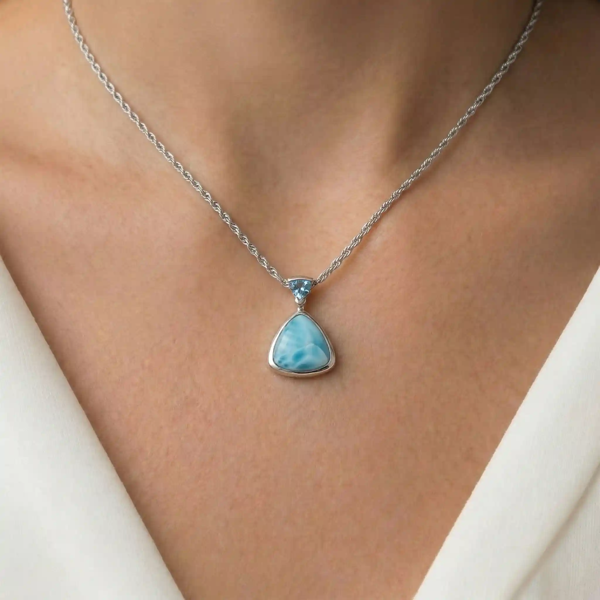 Triangle Blue Spinel Necklace with Larimar