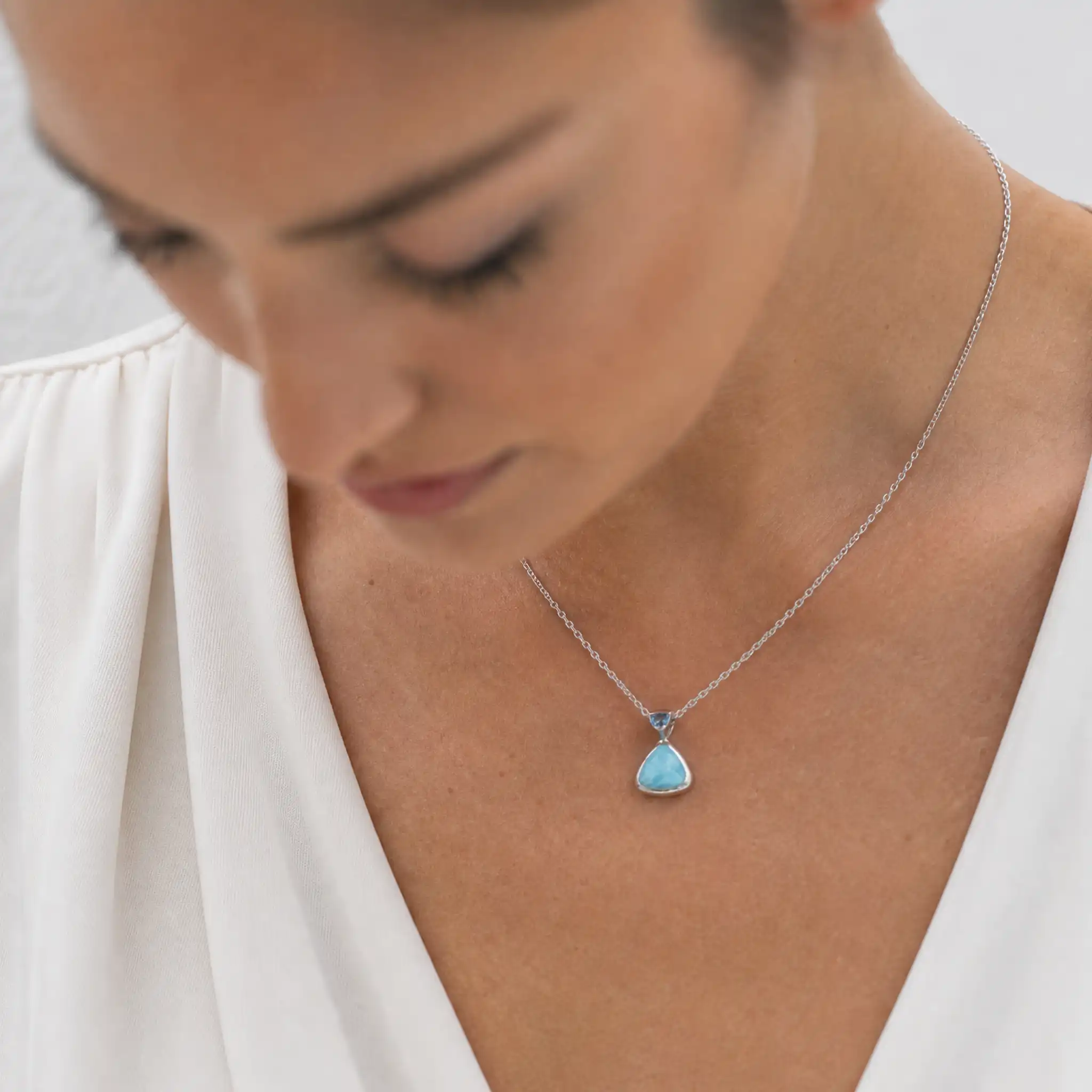 Triangle Blue Spinel Necklace with Larimar