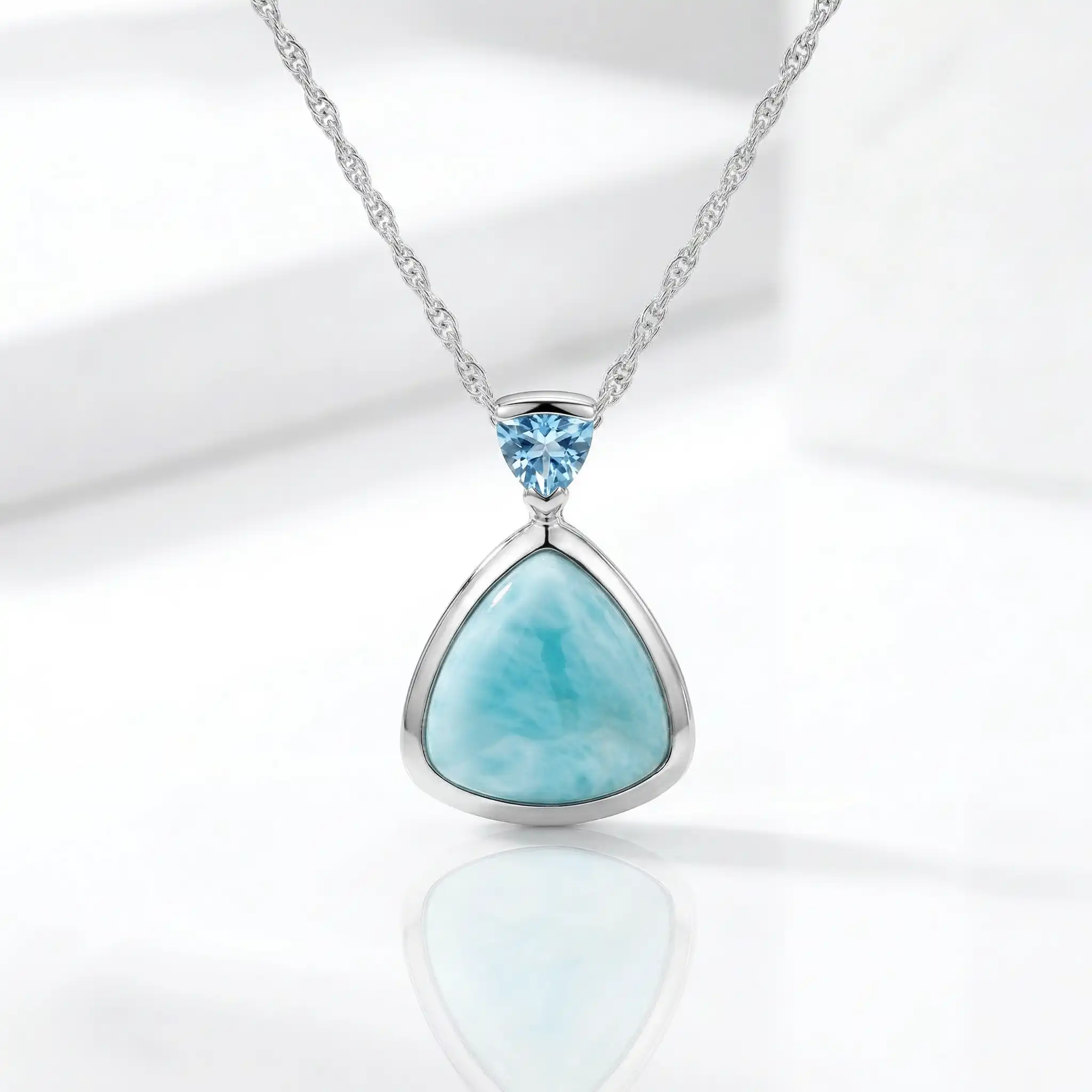 Triangle Blue Spinel Necklace with Larimar