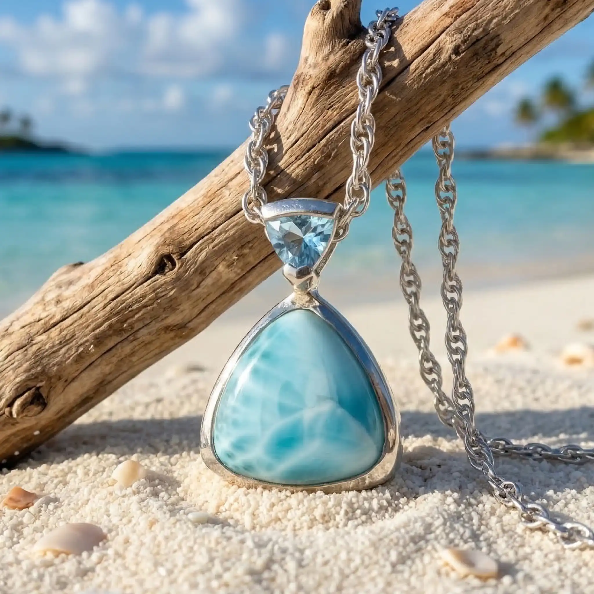 Triangle Blue Spinel Necklace with Larimar