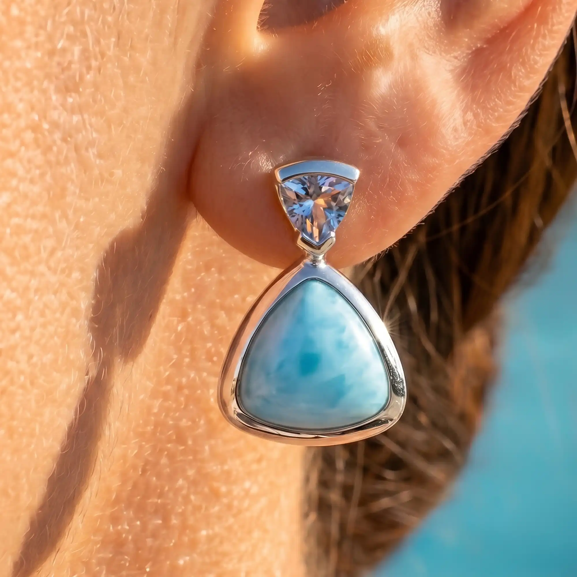 Triangle Blue Spinel Earrings