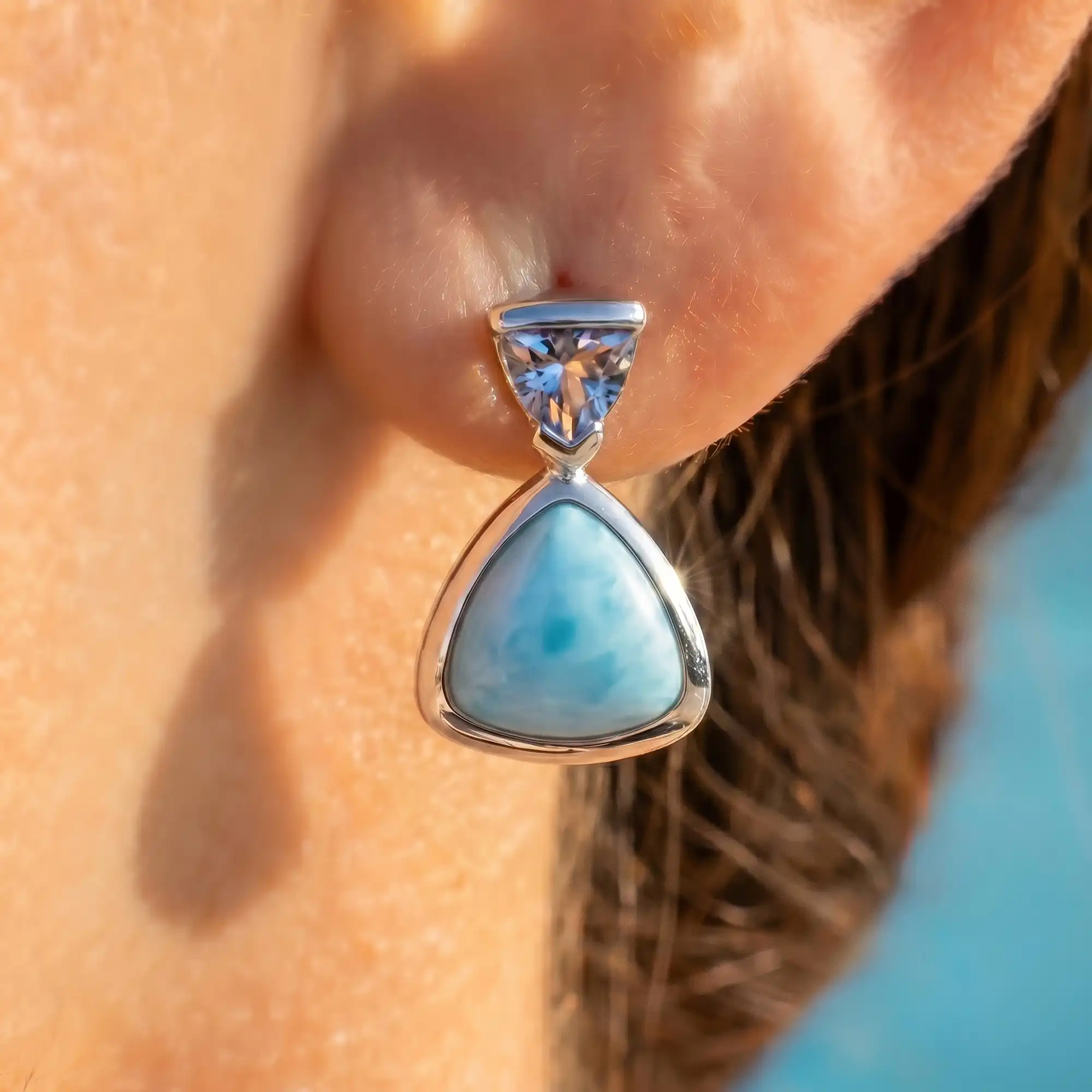 Triangle Blue Spinel Earrings