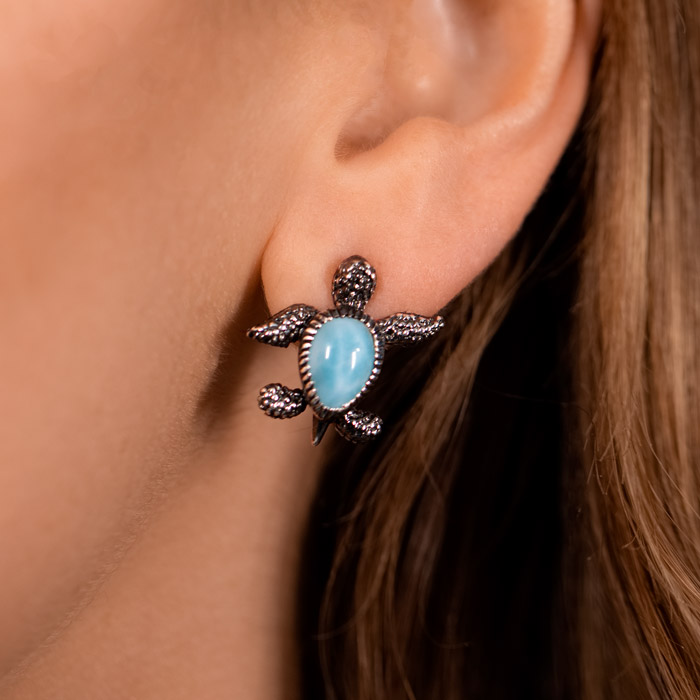 Turtle Earrings in sterling silver by Marahlago Larimar Jewelryr