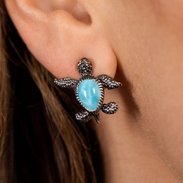 Turtle Earrings in sterling silver by Marahlago Larimar Jewelryr