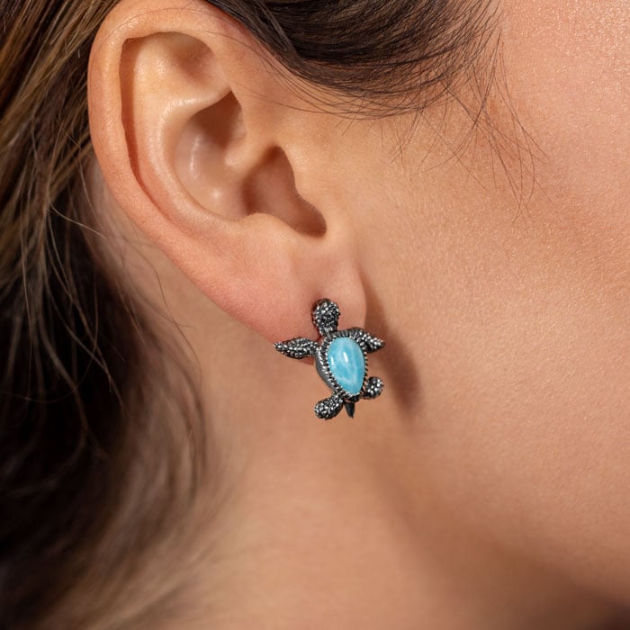 Turtle Earrings in sterling silver by Marahlago Larimar Jewelryr