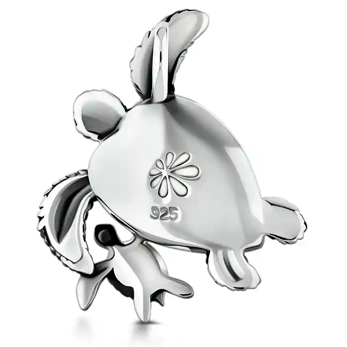 Turtle Charm with larimar and silver