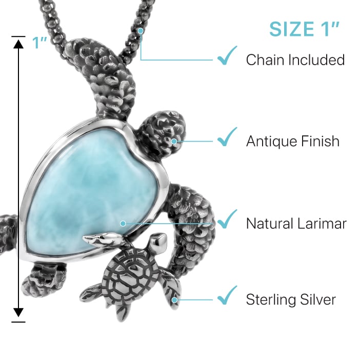 Turtle Charm with larimar and silver