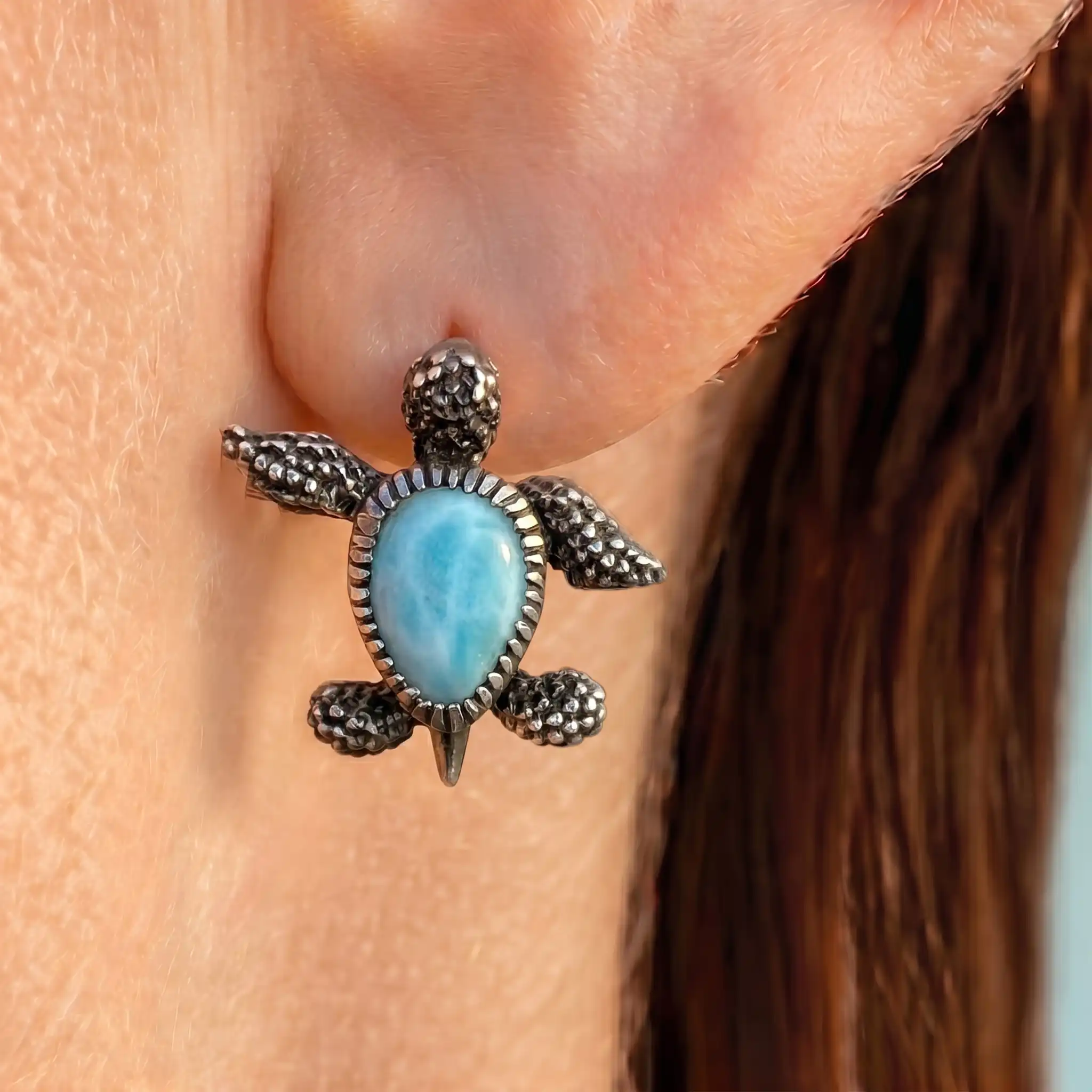 Turtle Earrings in sterling silver by Marahlago Larimar Jewelryr