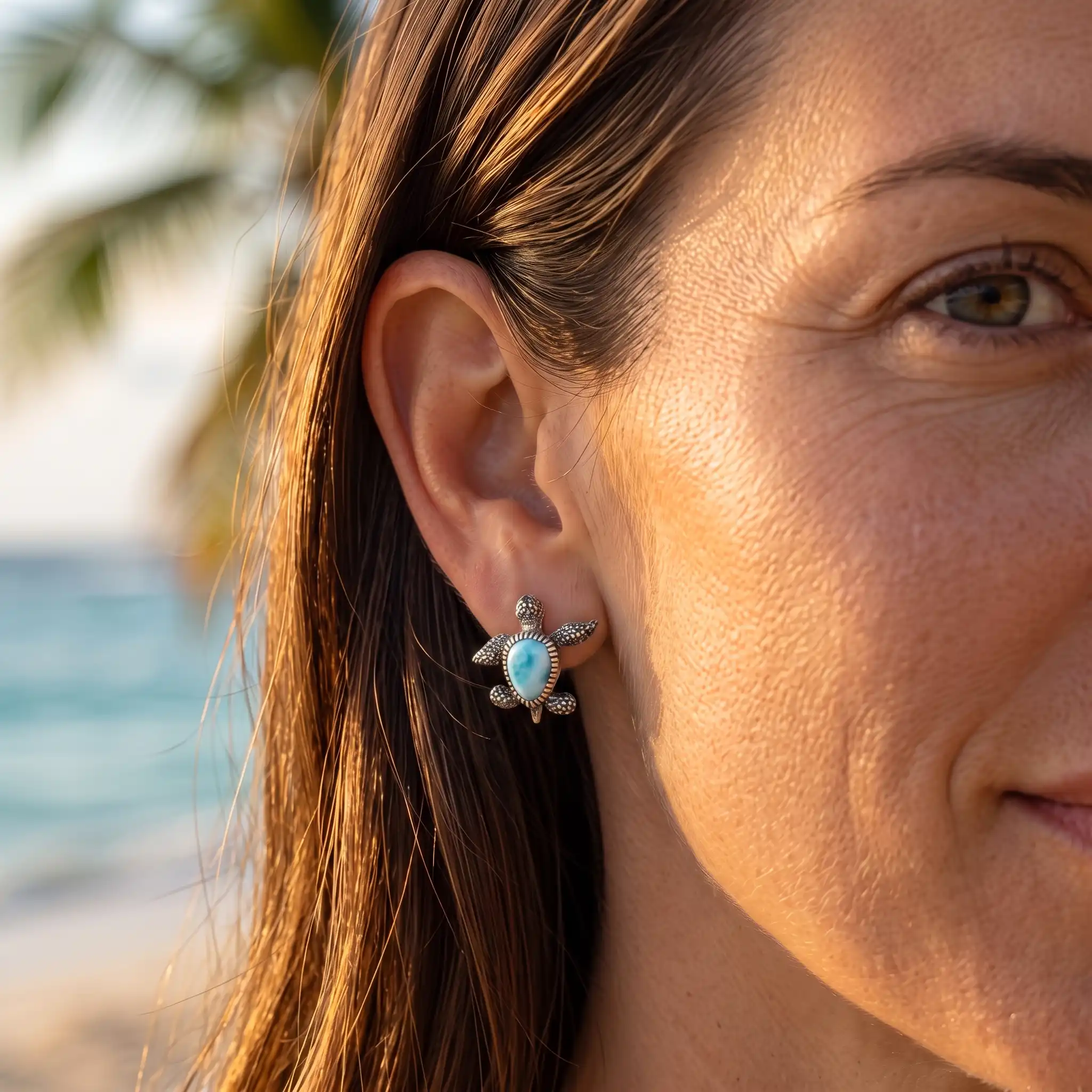 Turtle Earrings in sterling silver by Marahlago Larimar Jewelryr
