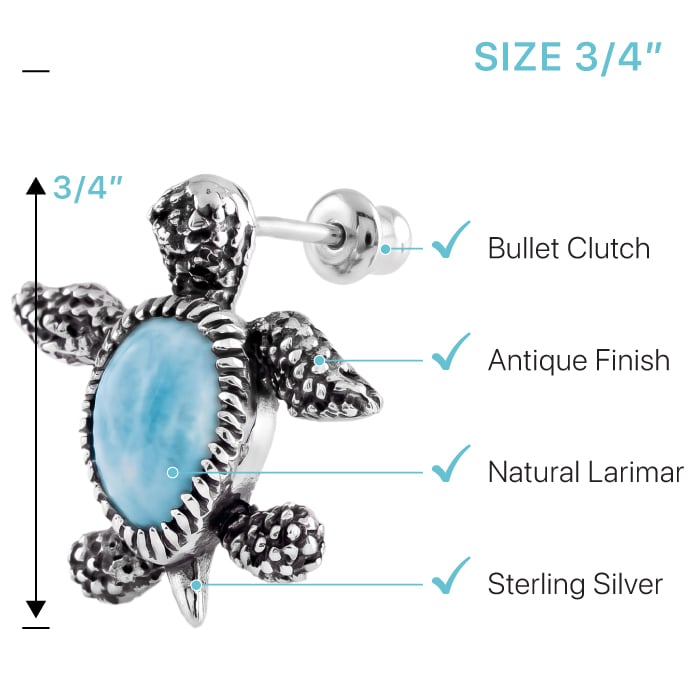 Turtle Earrings in sterling silver by Marahlago Larimar Jewelryr
